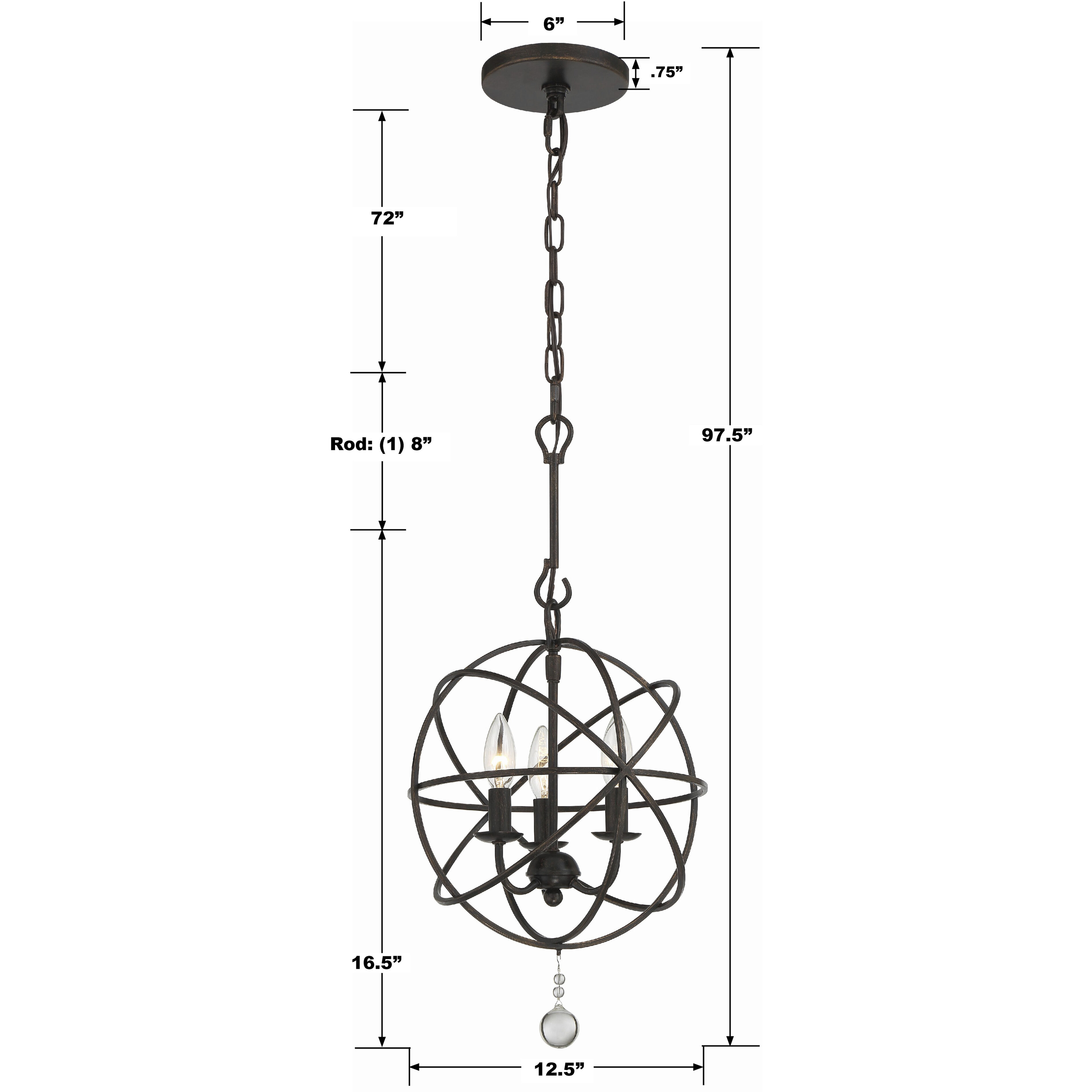 Solaris 3 Light 12.5 inch English Bronze Mini Chandelier Ceiling Light