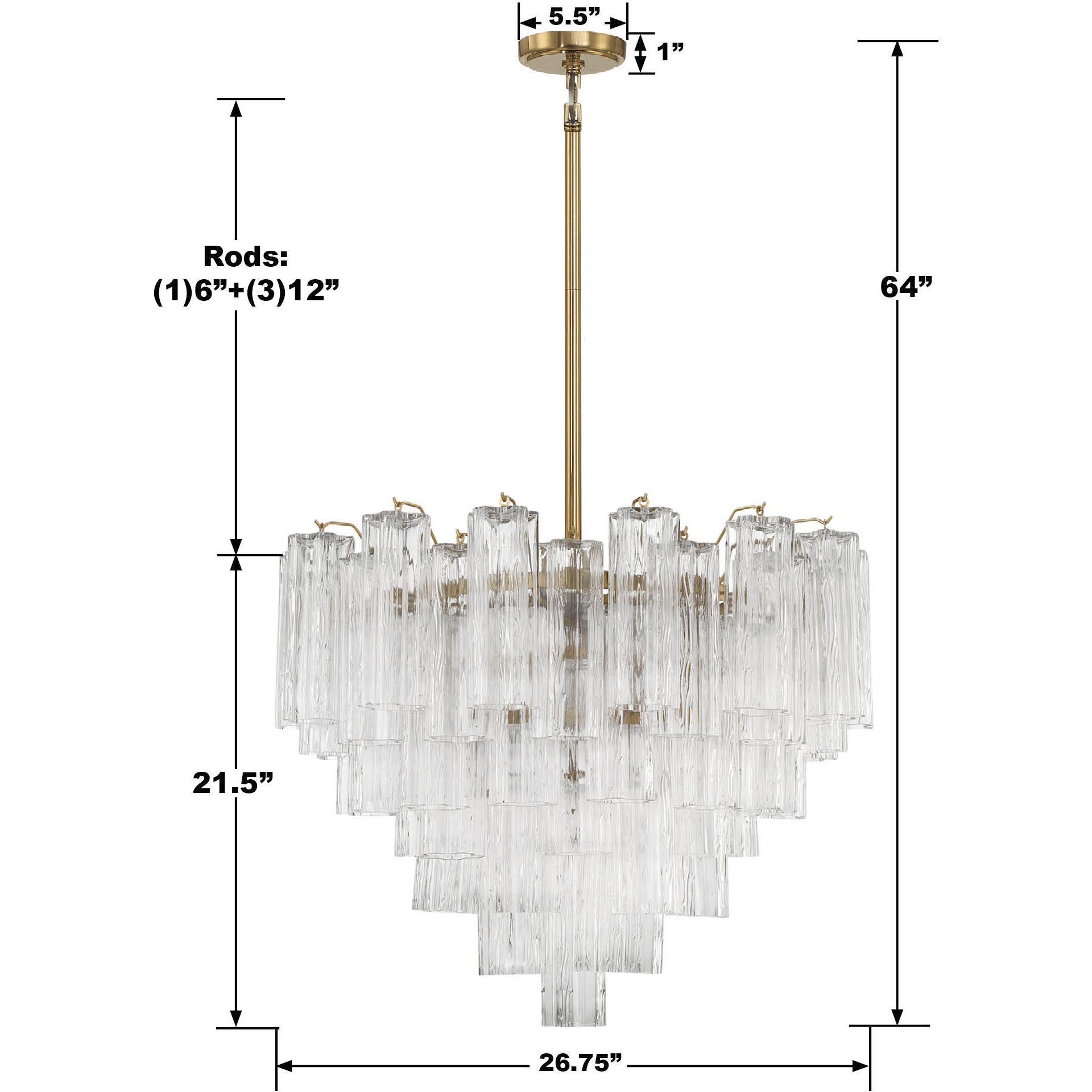 Addis 12 Light 26.75 inch Aged Brass Chandelier Ceiling Light in Tronchi Glass Clear