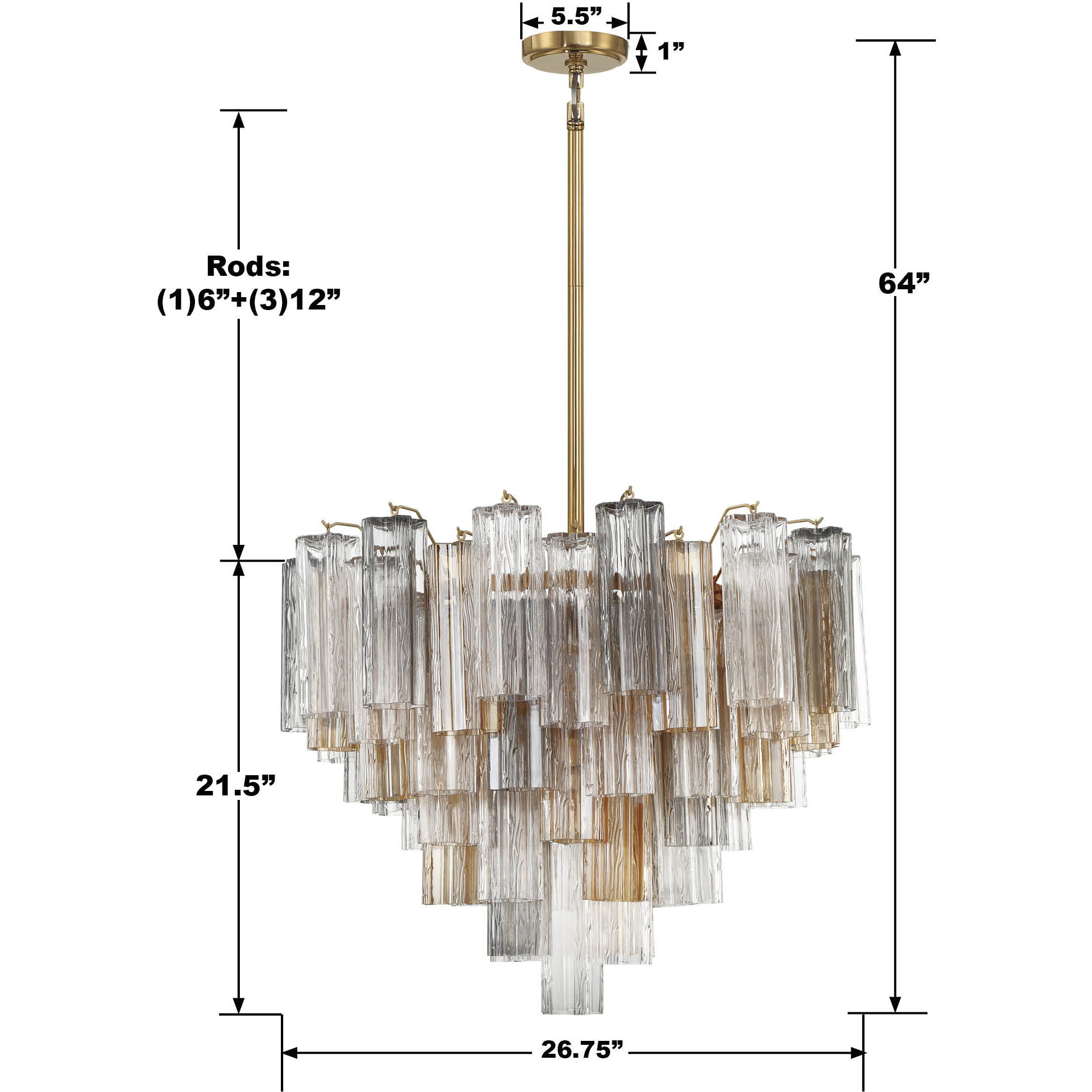 Addis 12 Light 26.75 inch Aged Brass Chandelier Ceiling Light in Tronchi Glass Autumn