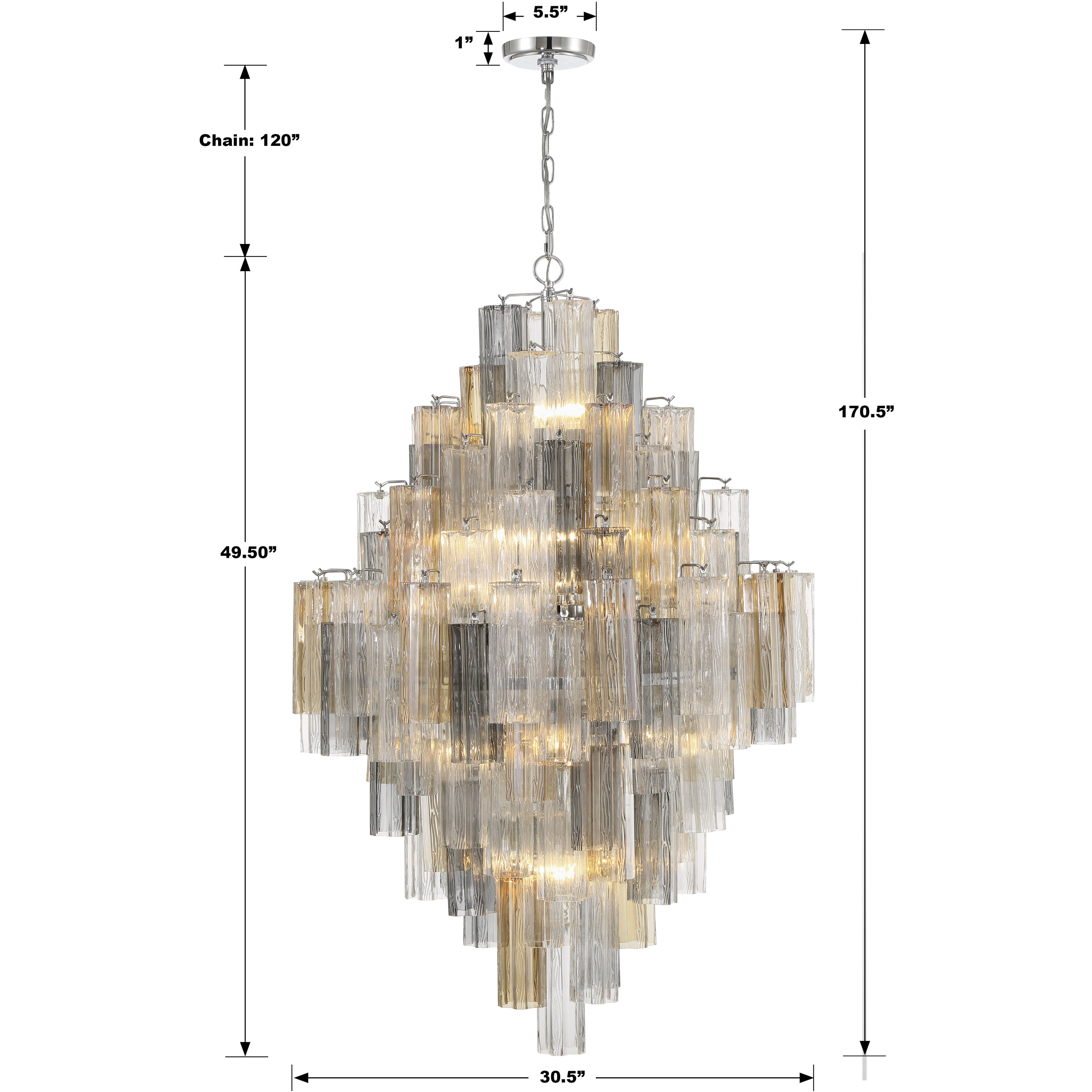 Addis 20 Light 31.5 inch Polished Chrome Chandelier Ceiling Light in Tronchi Glass Autumn
