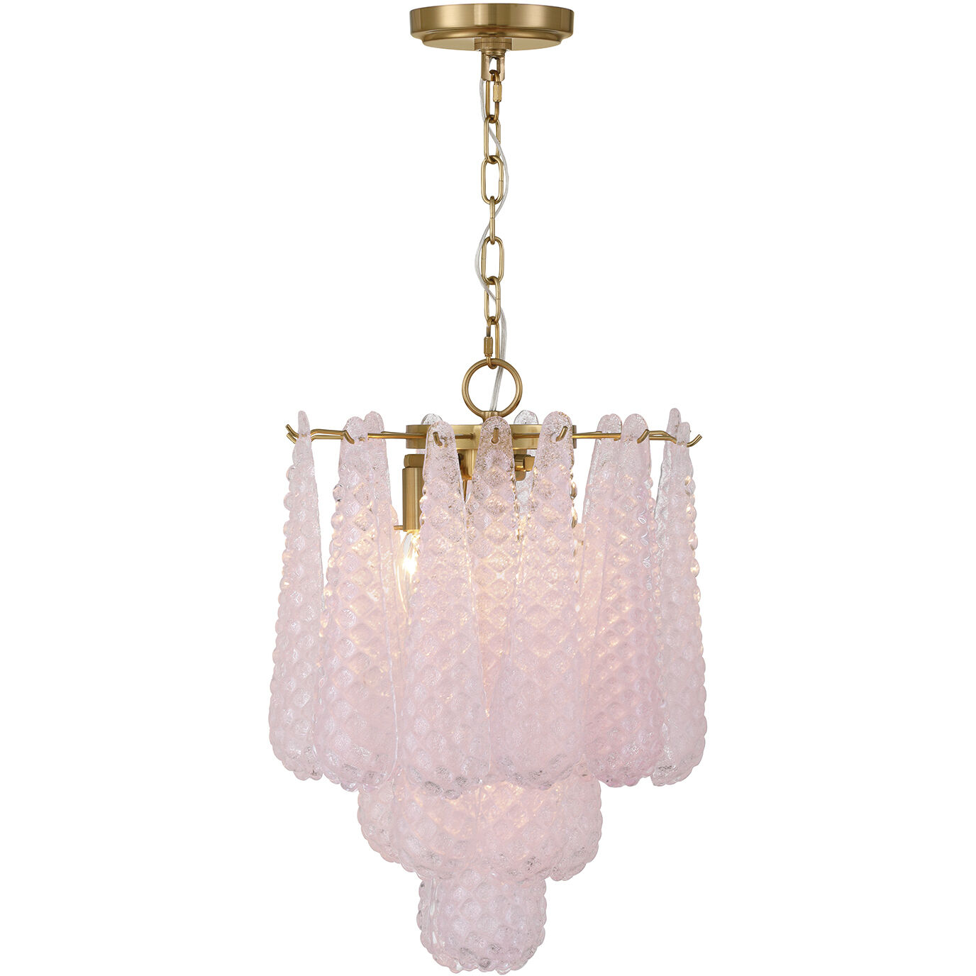 Ollie 4 Light 14.25 inch Aged Brass Chandelier Ceiling Light in Sand Glass Blush