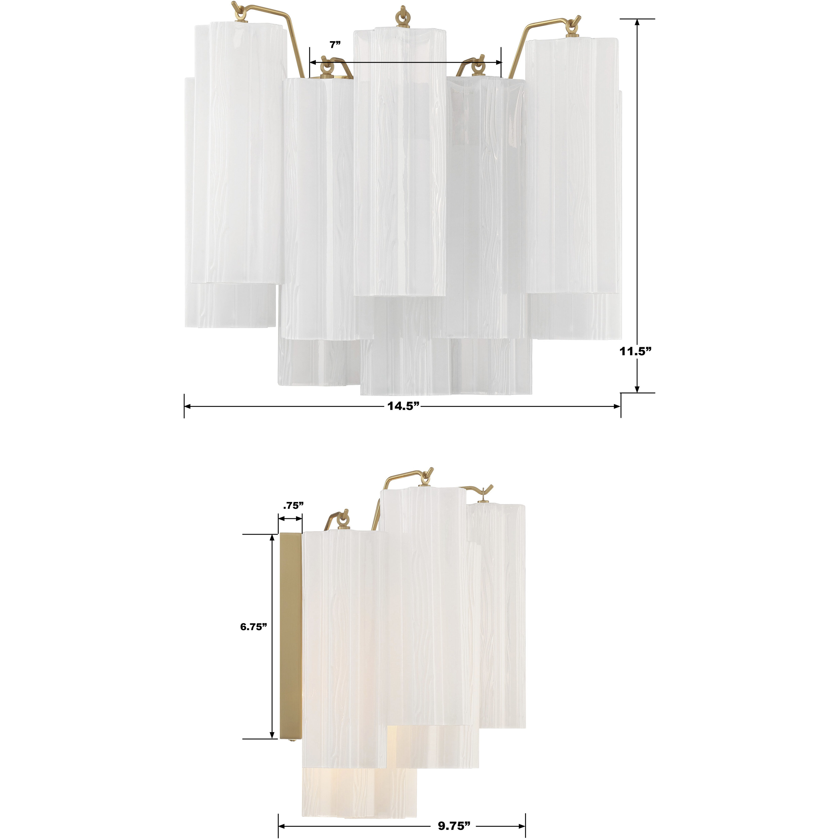 Addis Bath Wall Light in Aged Brass, Tronchi Glass White