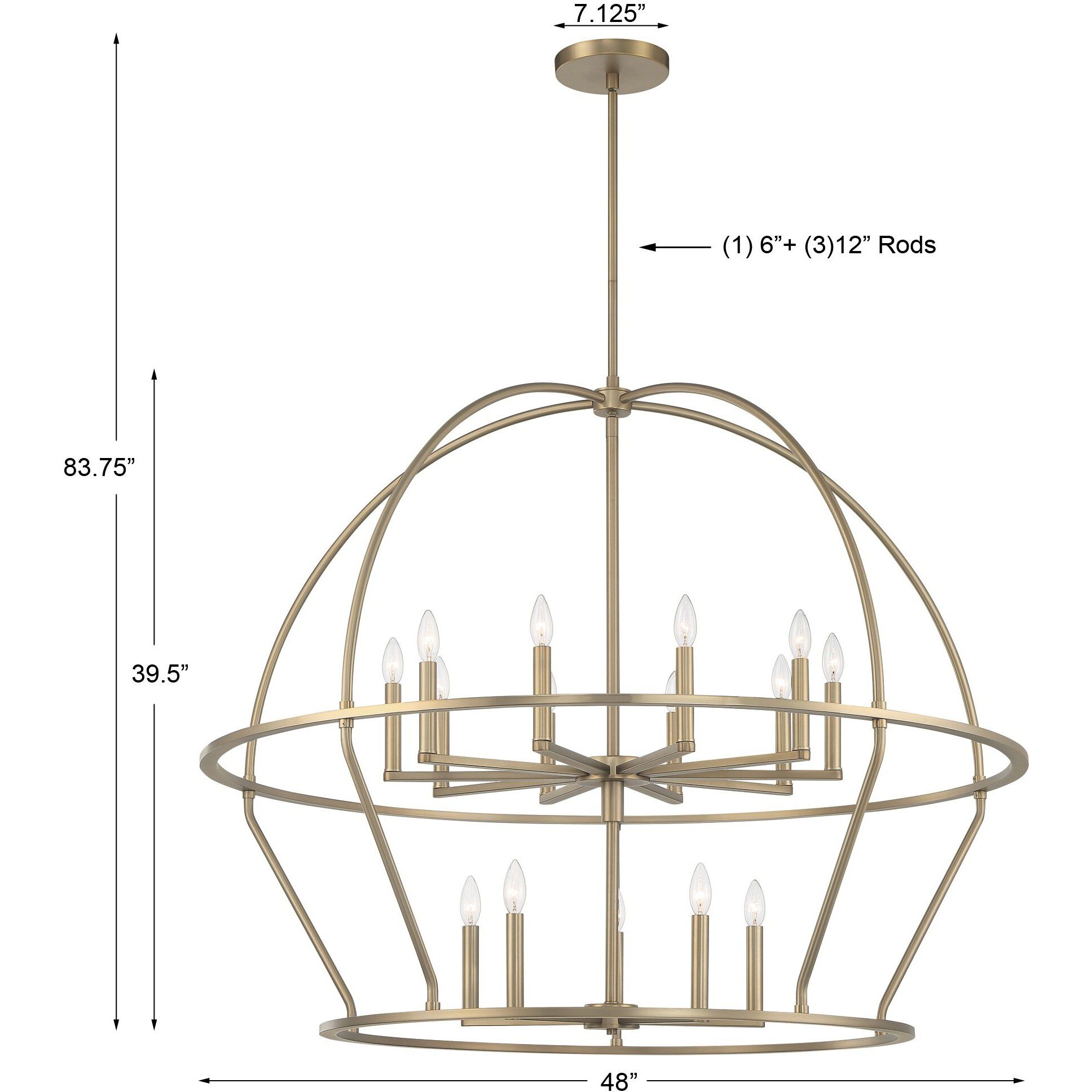 Abbott 15 Light 48 inch Vibrant Gold Chandelier Ceiling Light