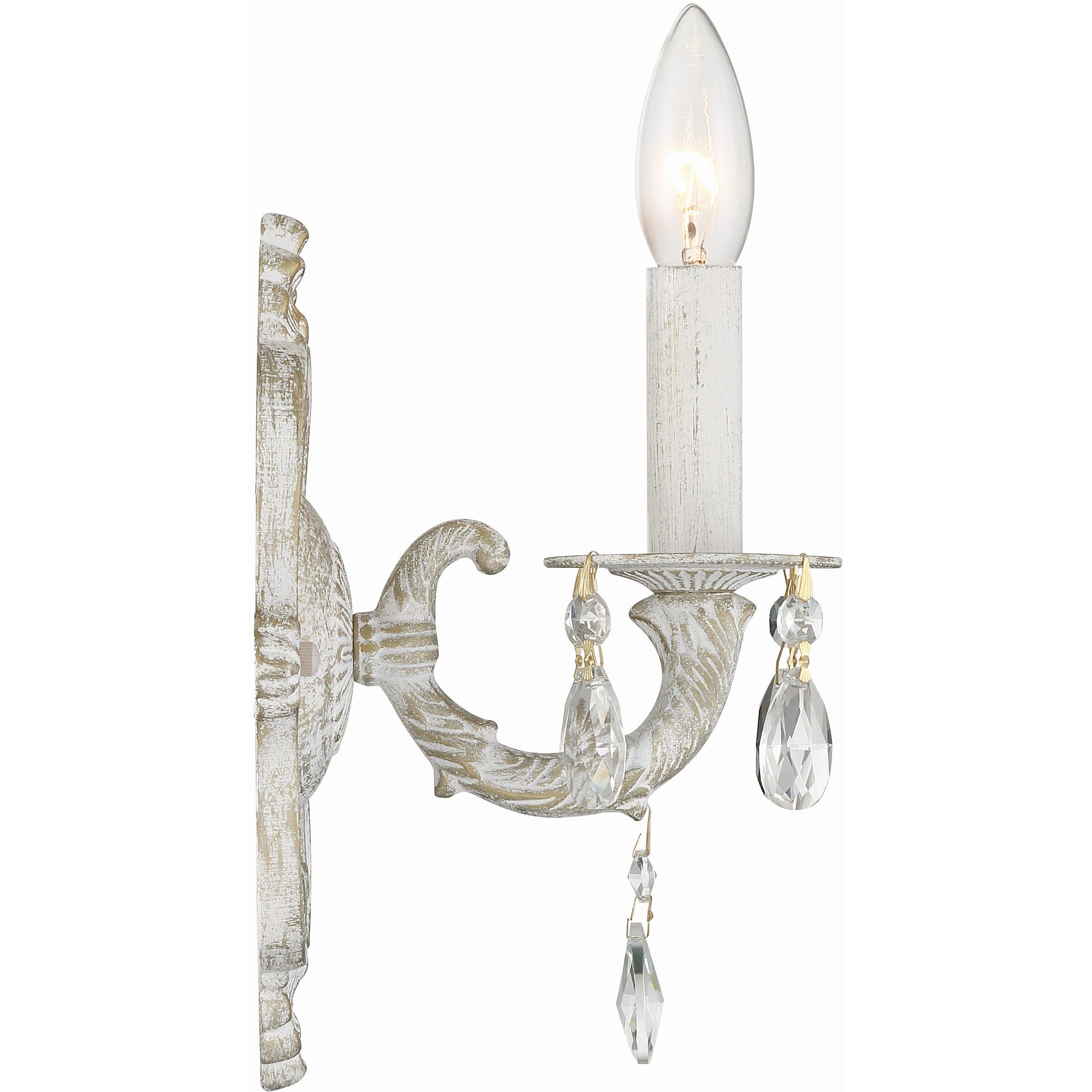 Paris Market Sconce Wall Light in Clear Swarovski Strass, Antique White
