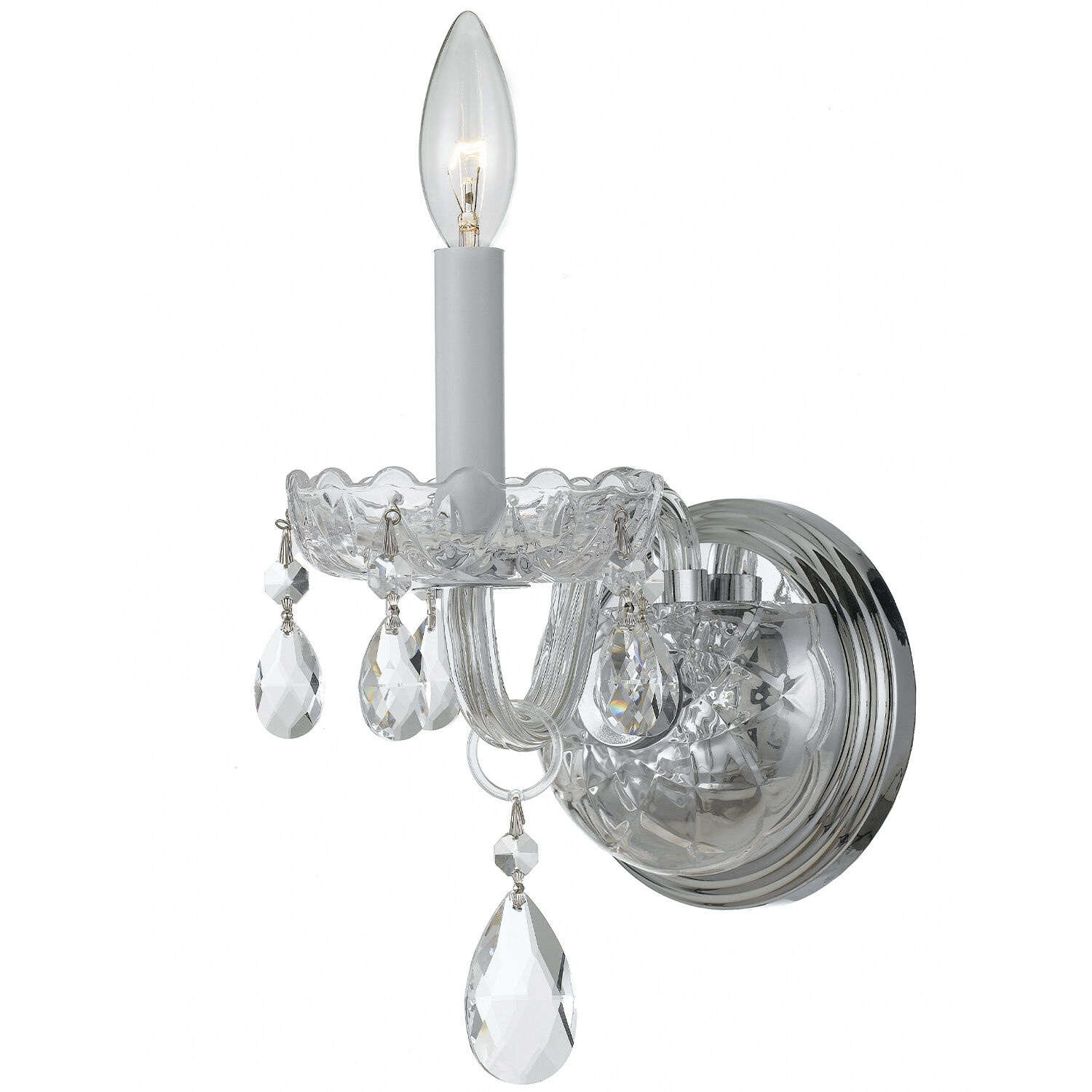 Traditional Crystal Sconce Wall Light in Clear Hand Cut, Polished Chrome