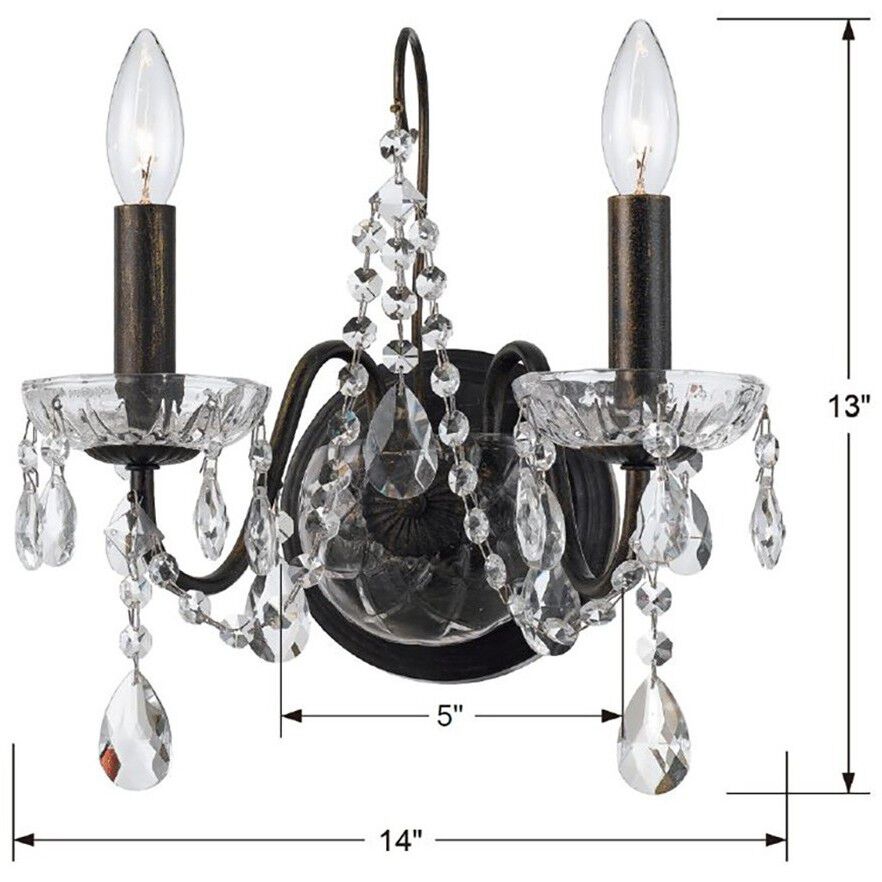 Butler 2 Light 13 inch English Bronze Sconce Wall Light in Clear Hand Cut