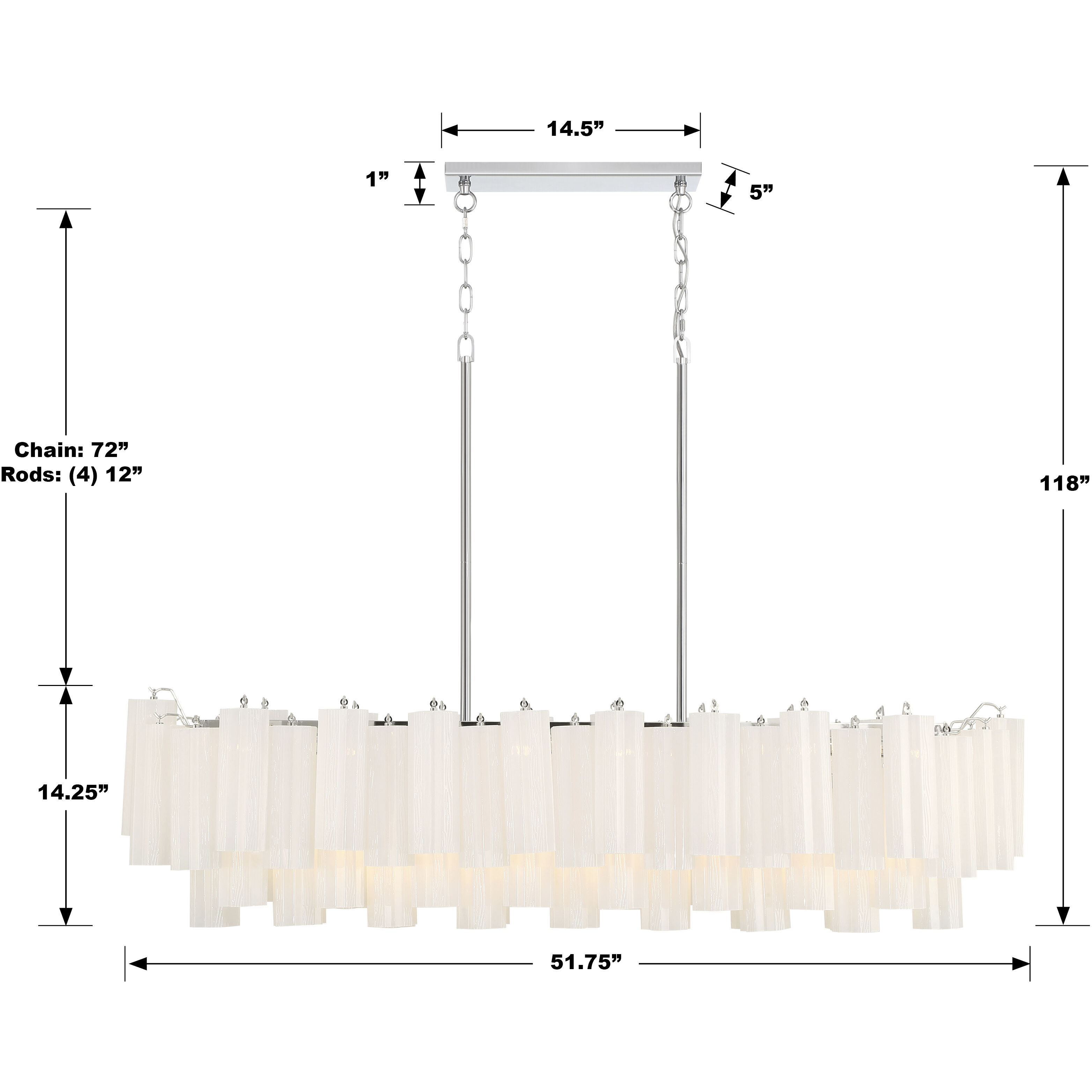 Addis 14 Light 51.75 inch Polished Chrome Linear Chandelier Ceiling Light in Tronchi Glass White