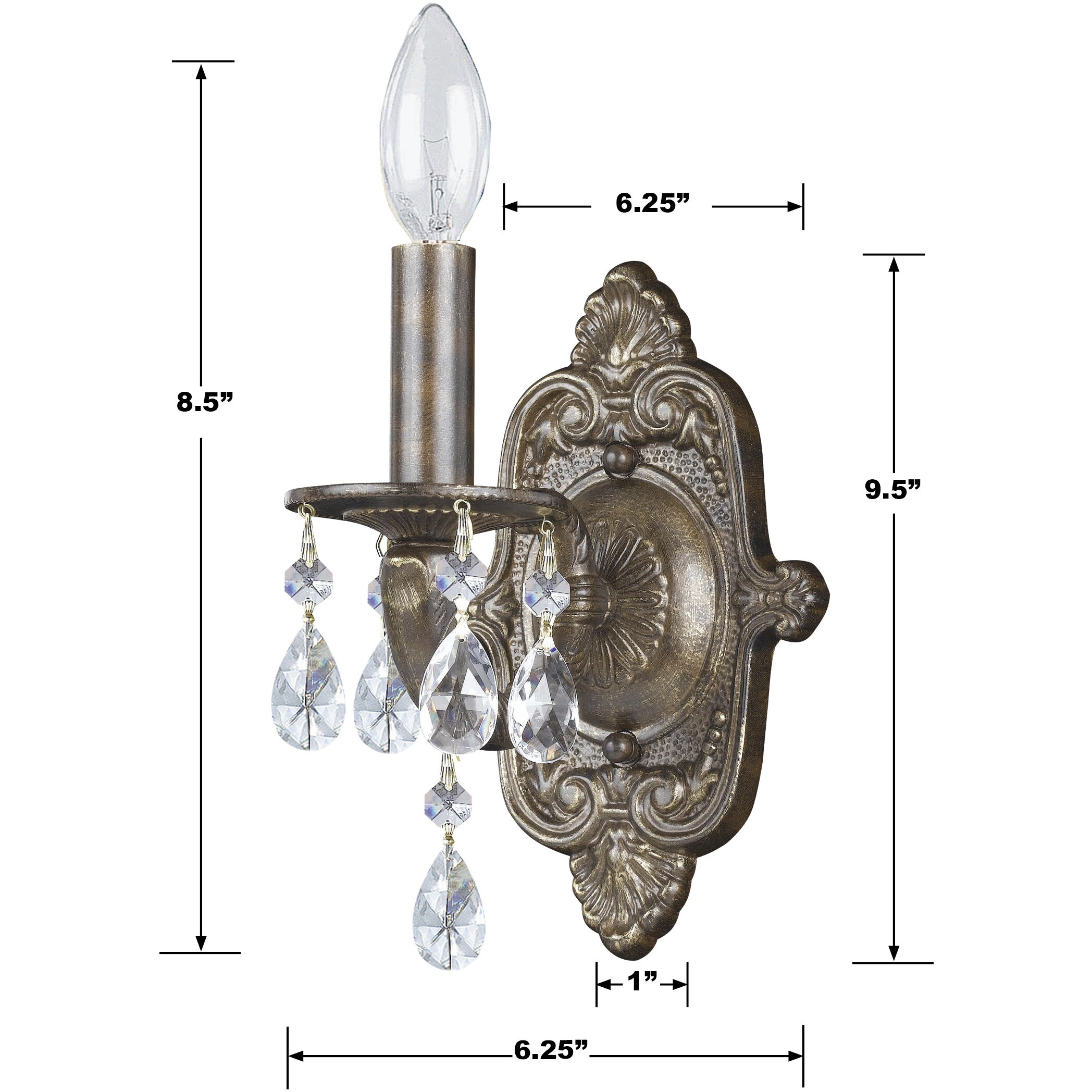 Paris Market Sconce Wall Light in Clear Hand Cut, Venetian Bronze