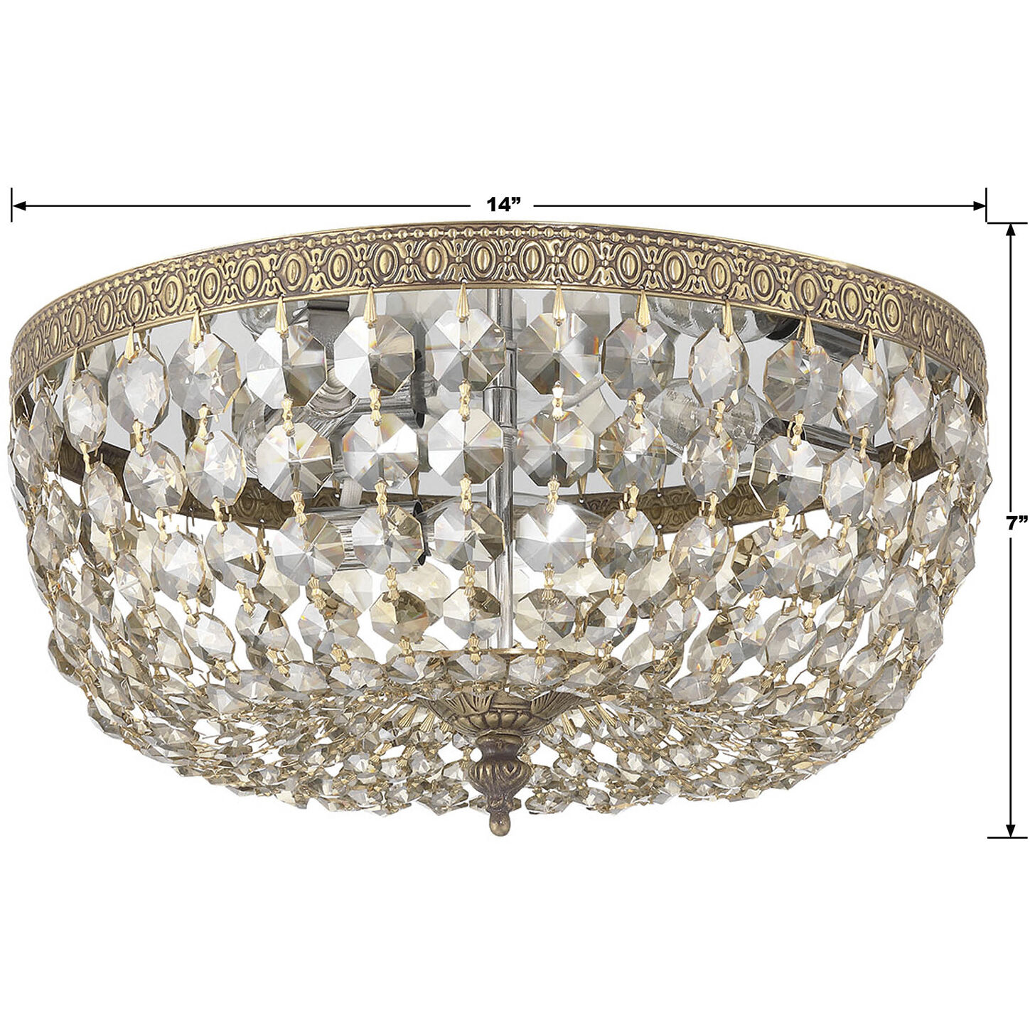 Waltham 3 Light 14 inch Olde Brass Flush Ceiling Light in Golden Teak Hand Cut