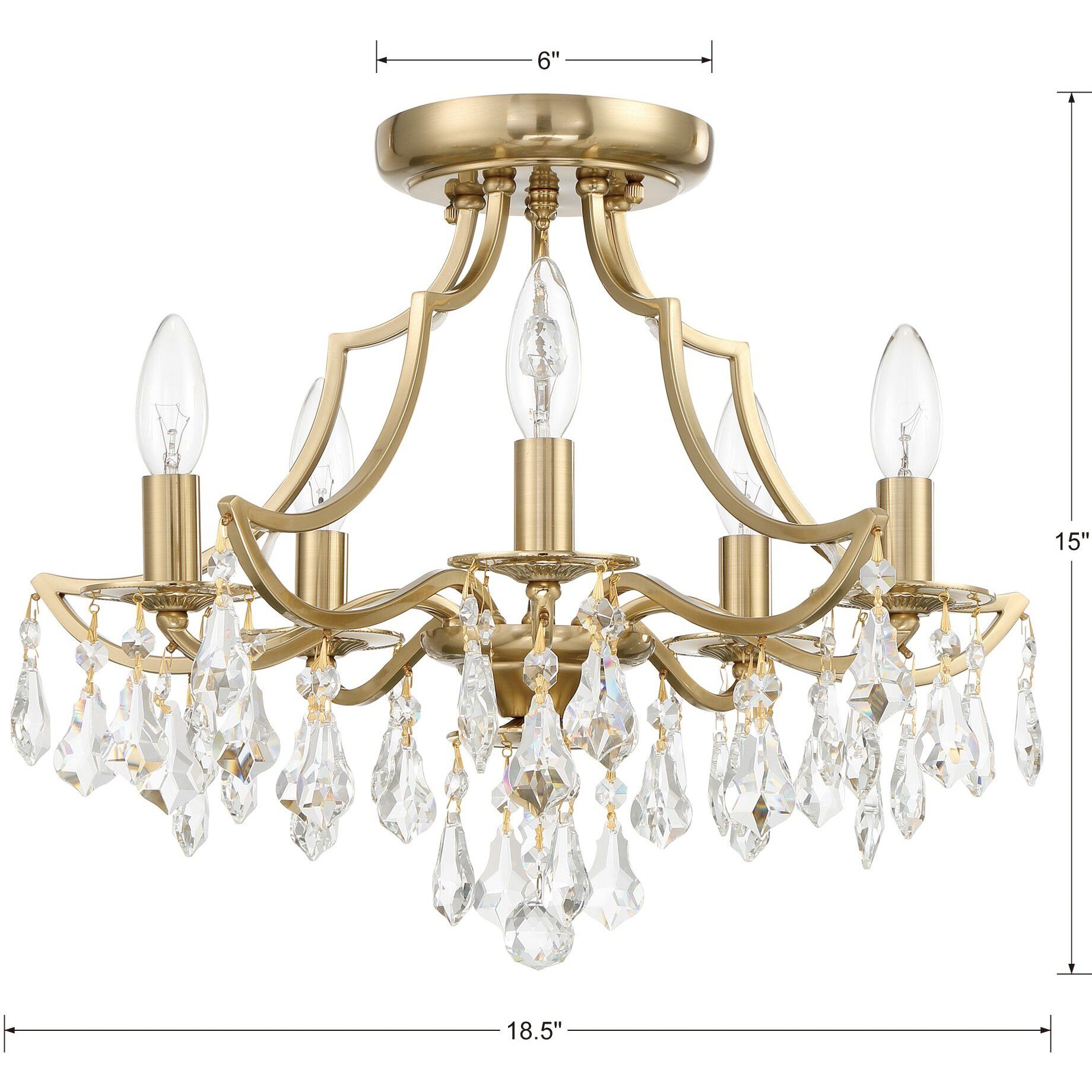 Cedar 5 Light 18.5 inch Vibrant Gold Semi Flush Ceiling Light in Clear Hand Cut