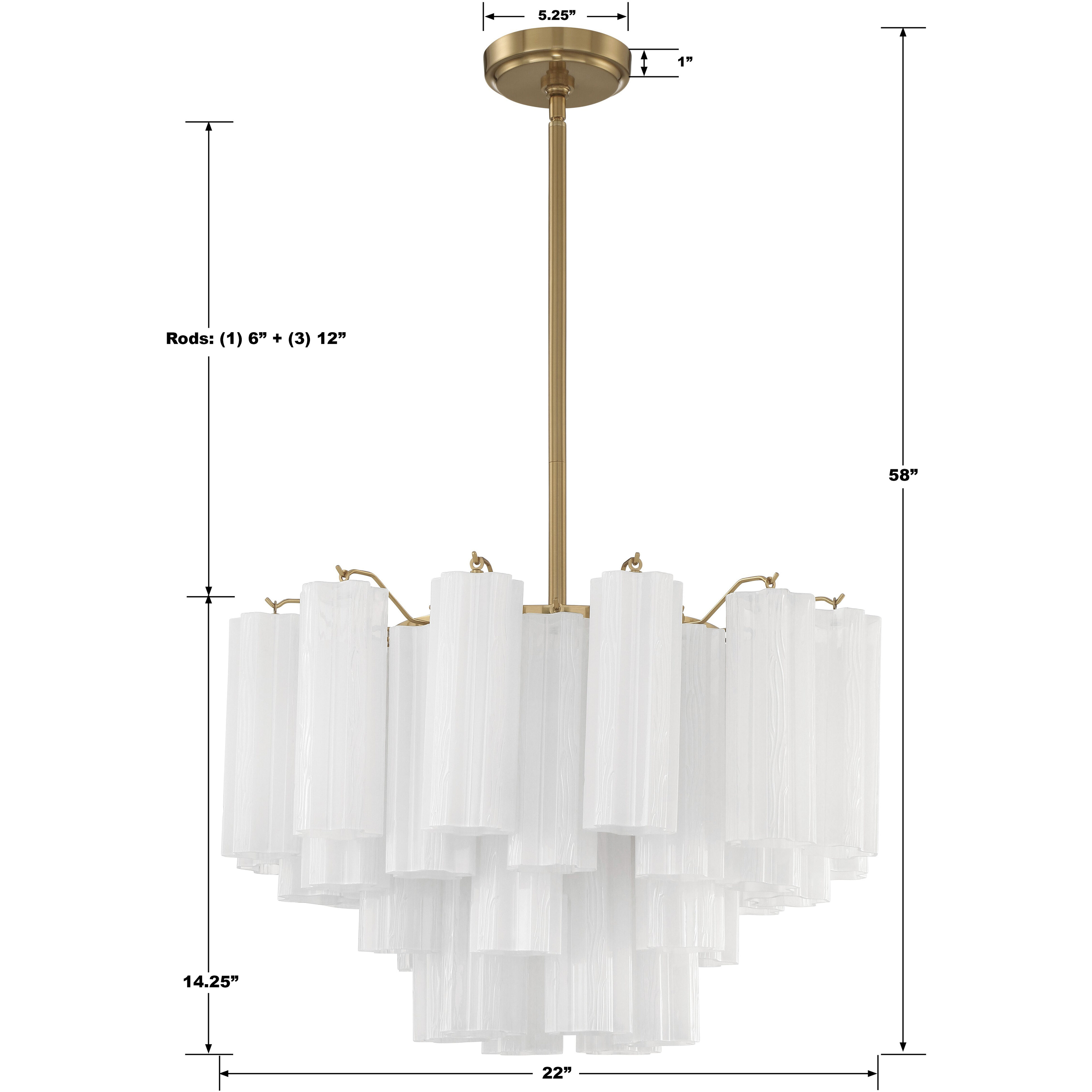 Addis 9 Light 22 inch Aged Brass Chandelier Ceiling Light in Tronchi Glass White