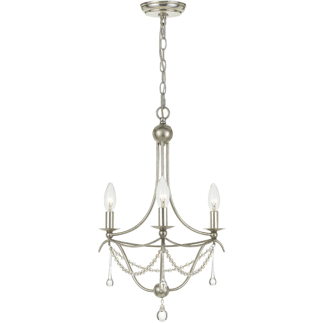 Metro 3 Light 15.5 inch Antique Silver Mini Chandelier Ceiling Light