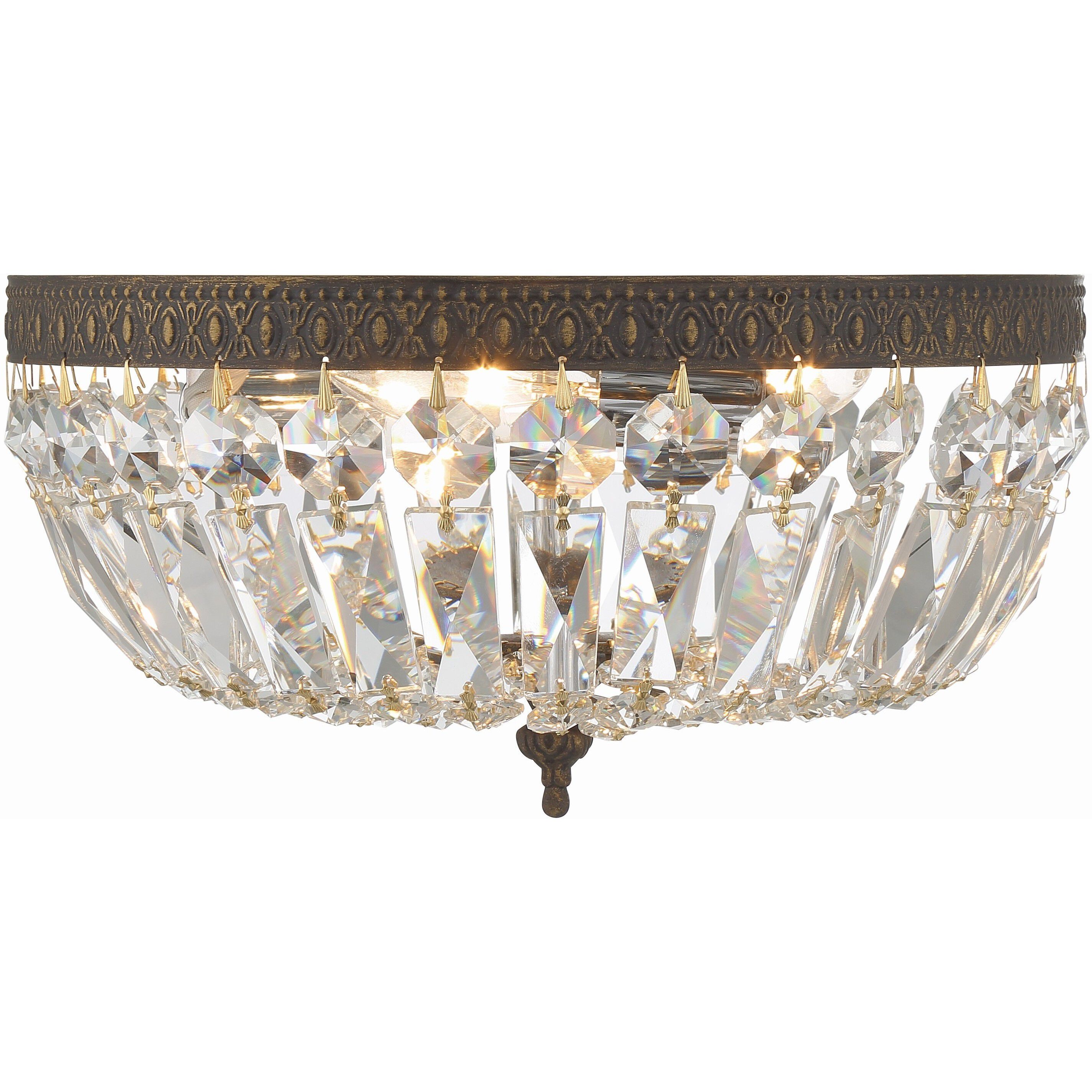 Waltham 3 Light 12 inch English Bronze Flush Ceiling Light in Clear Hand Cut