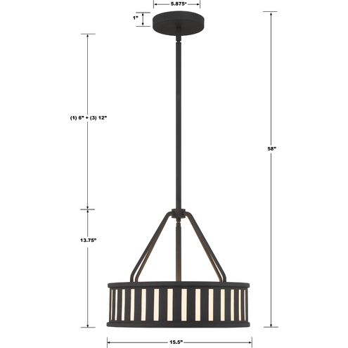Kendal 3 Light 15.5 inch Black Forged Chandelier Ceiling Light