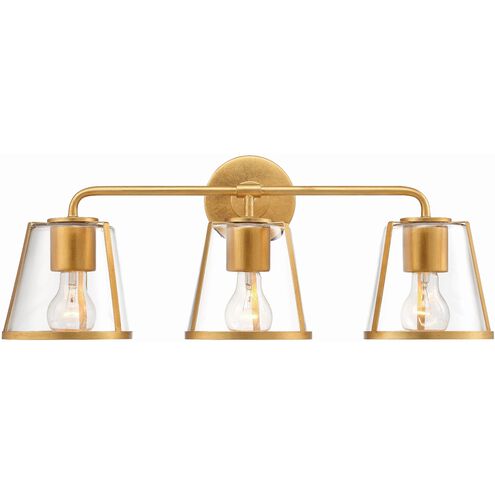 Fulton 3 Light 23.25 inch Antique Gold Bathroom Vanity Light Wall Light in Clear