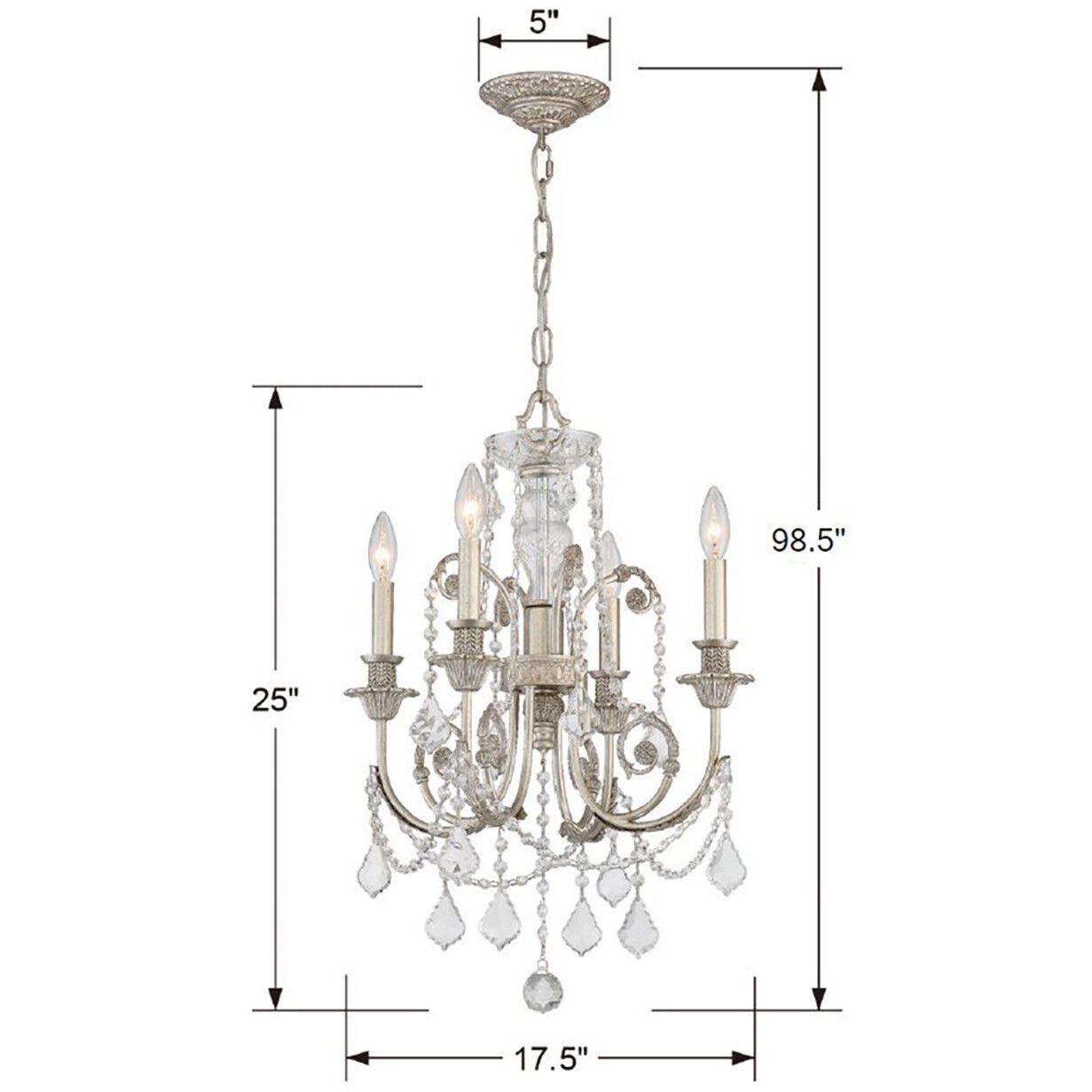 Regis 4 Light 17.5 inch Olde Silver Chandelier Ceiling Light in Clear Swarovski Strass