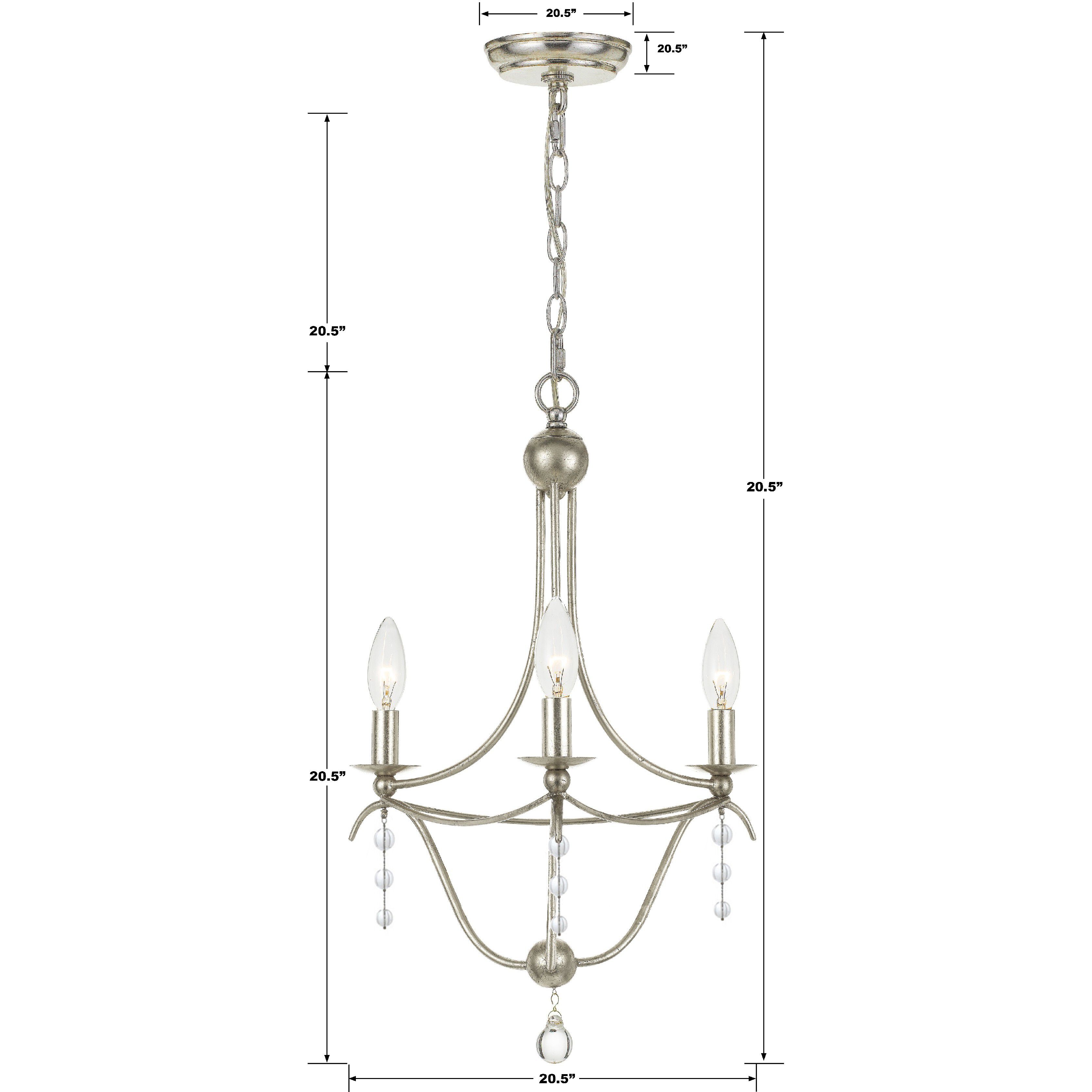 Metro 3 Light 15.5 inch Antique Silver Mini Chandelier Ceiling Light