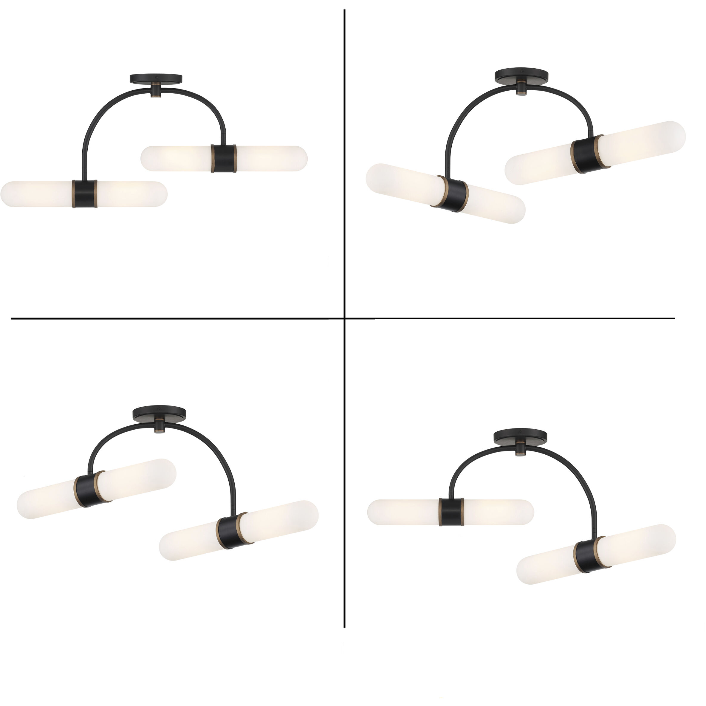 Capsule 4 Light 34.25 inch Matte Black and Textured Gold Semi Flush Ceiling Light