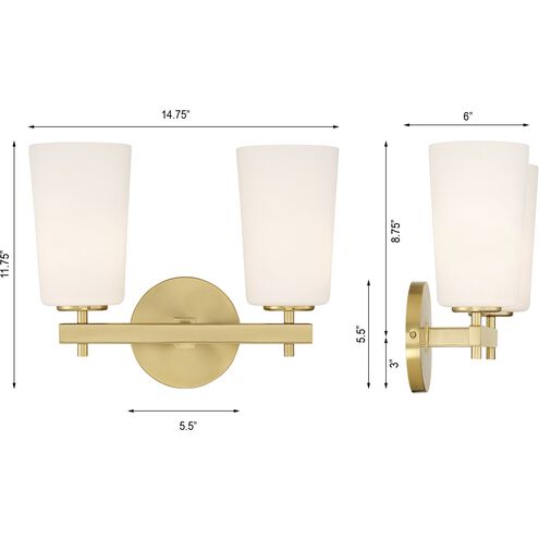 Colton 2 Light 14.75 inch Aged Brass Bathroom Vanity Light Wall Light