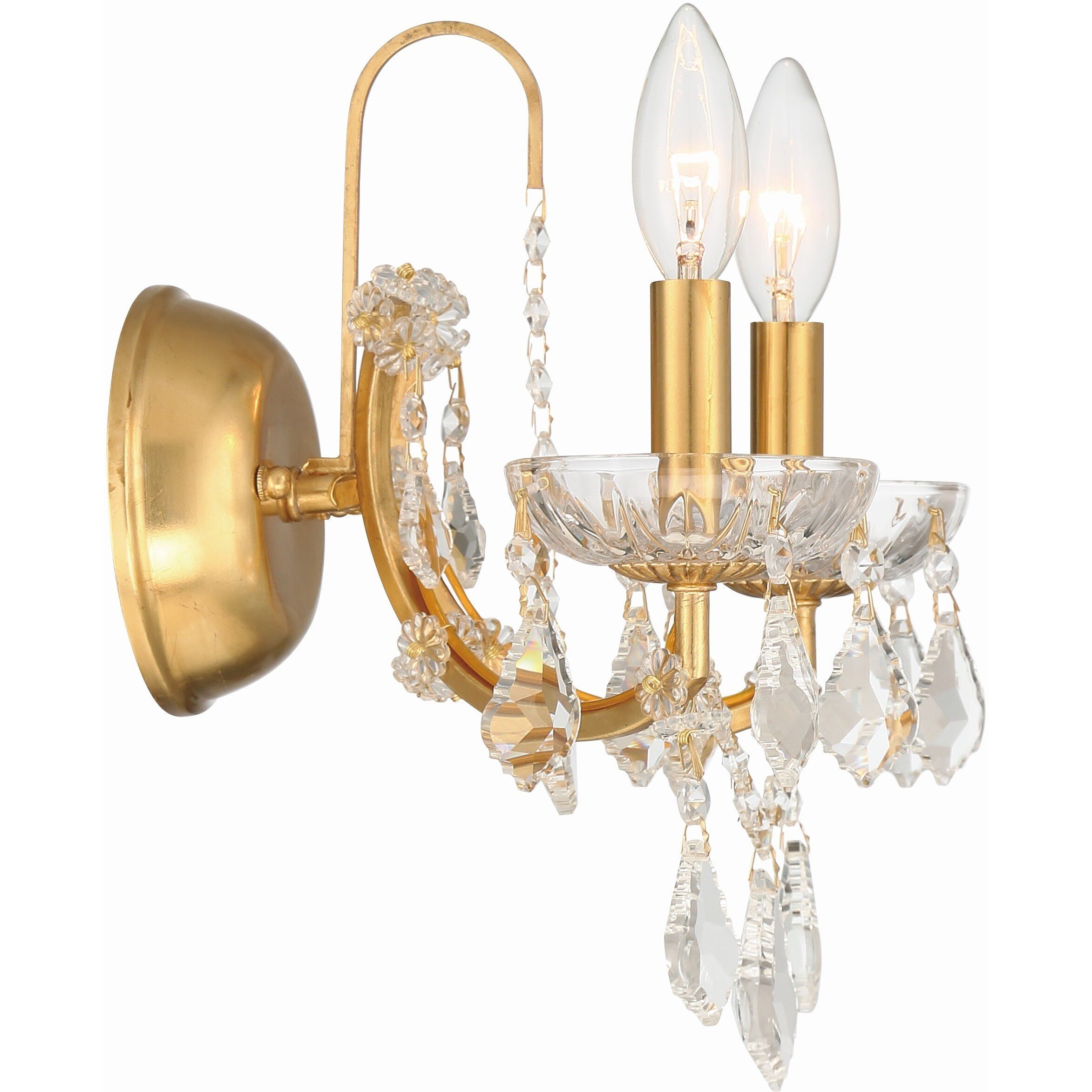 Filmore Sconce Wall Light in Clear Swarovski Strass, Antique Gold