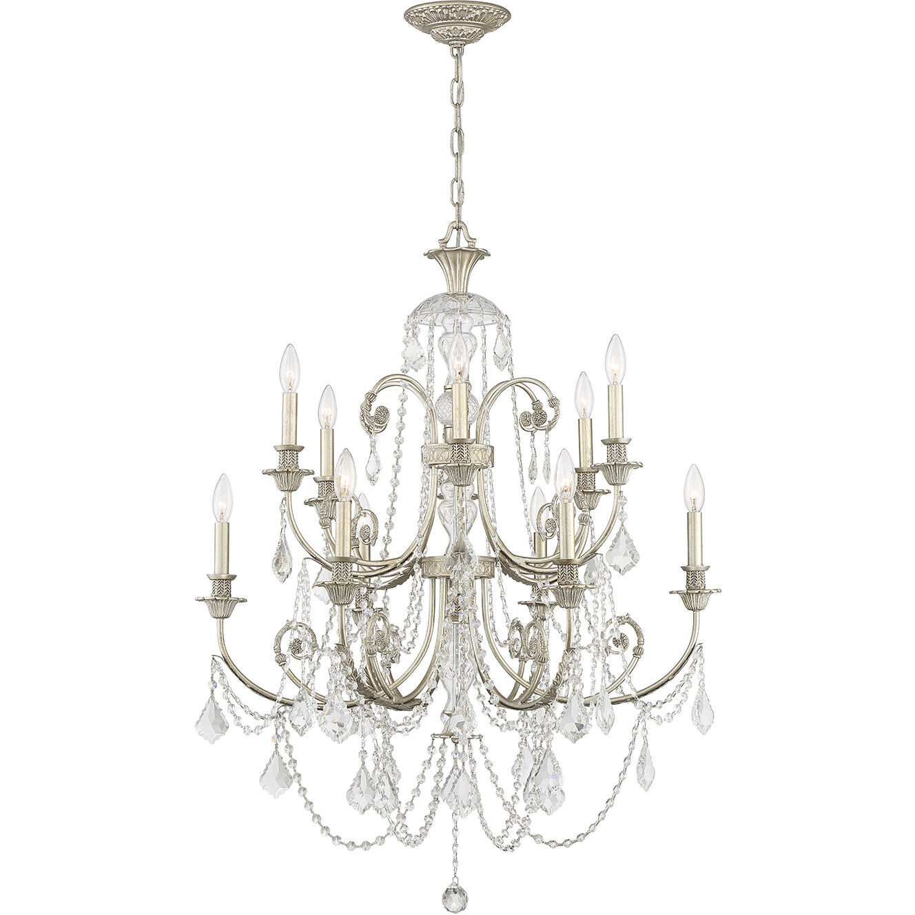 Regis 12 Light 32 inch Olde Silver Chandelier Ceiling Light in Clear Hand Cut