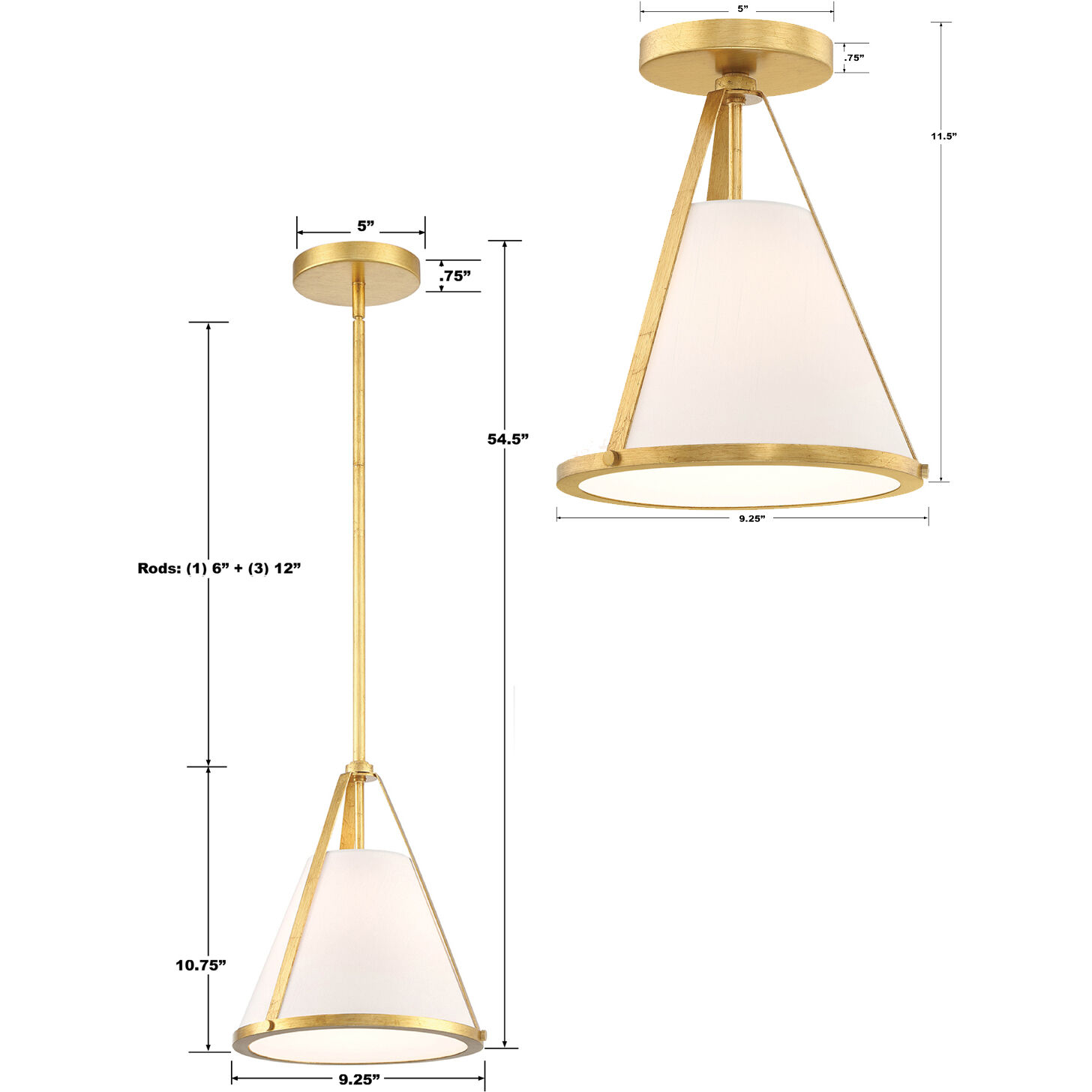 Fulton 1 Light 9.25 inch Antique Gold Semi Flush Ceiling Light
