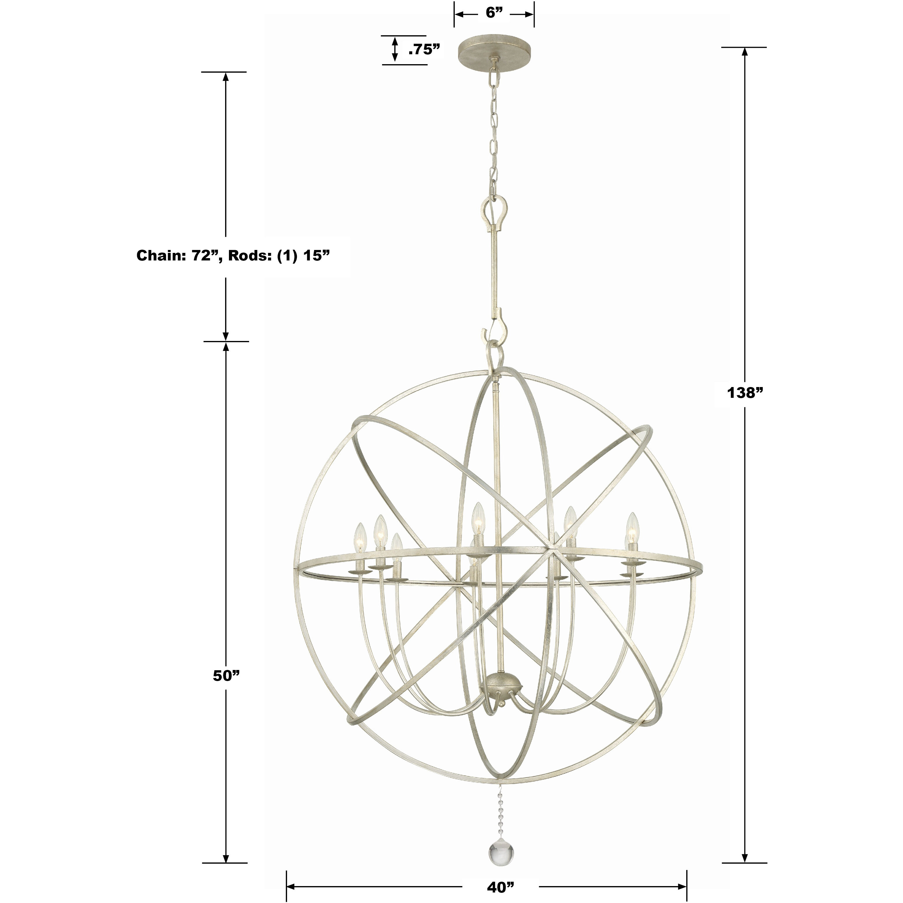 Solaris 9 Light 40 inch Olde Silver Chandelier Ceiling Light