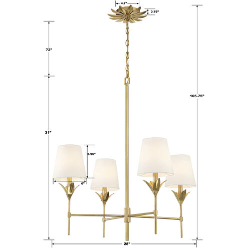 Broche 4 Light 28 inch Antique Gold Chandelier Ceiling Light