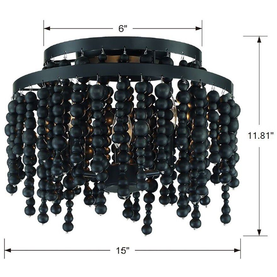 Poppy 3 Light 15 inch Matte Black Semi Flush Ceiling Light