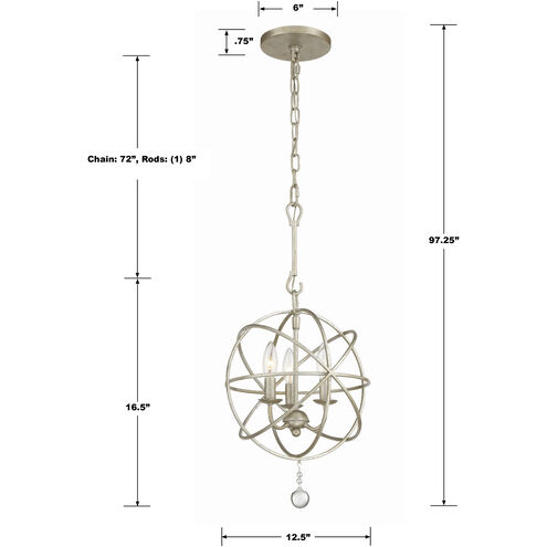 Solaris 3 Light 12.5 inch Olde Silver Mini Chandelier Ceiling Light