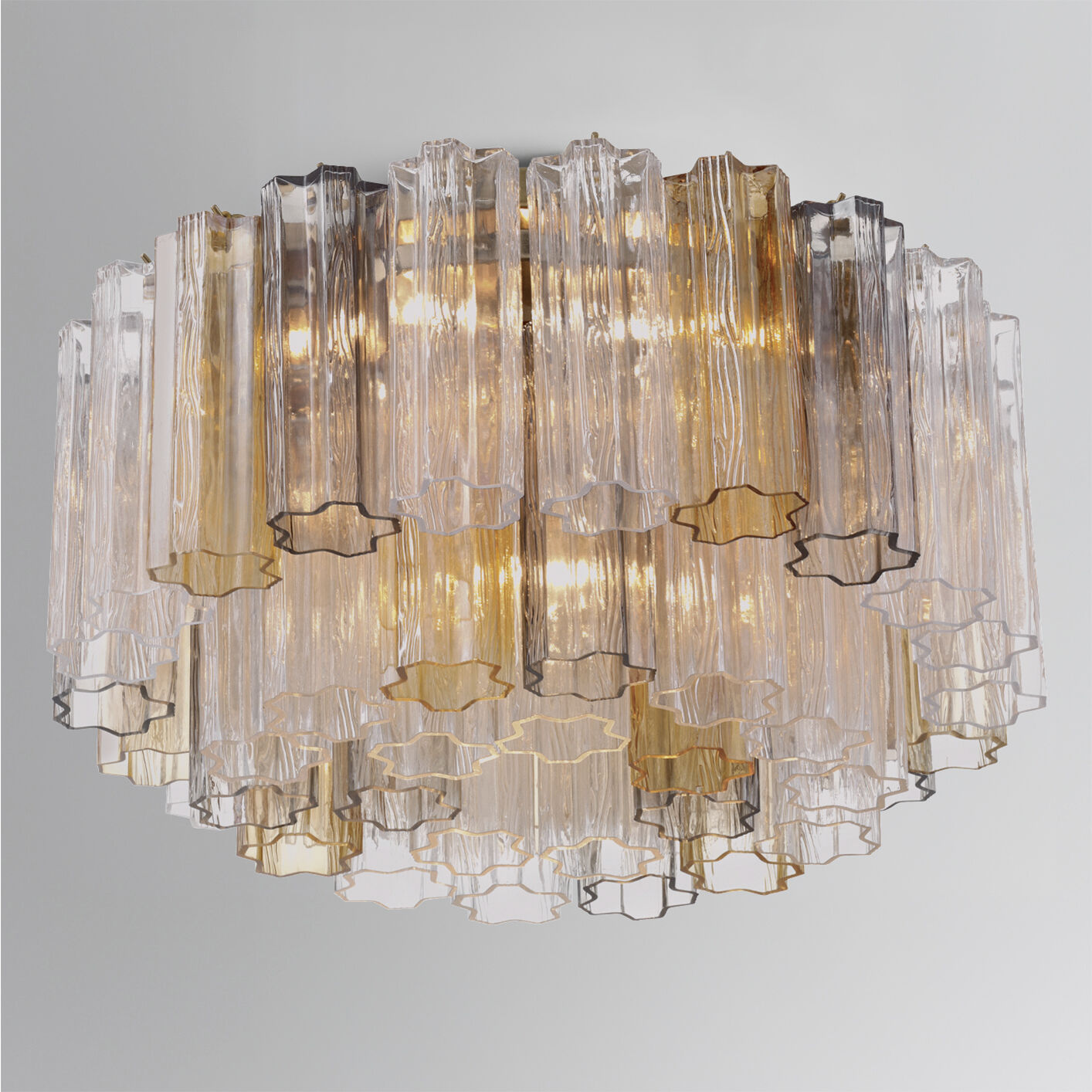 Addis 7 Light 22.25 inch Aged Brass Flush Ceiling Light in Tronchi Glass Autumn