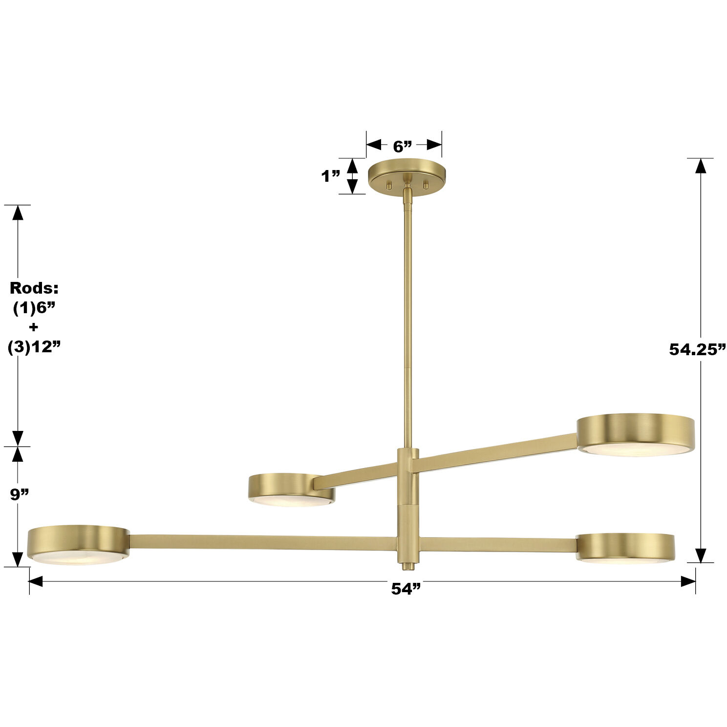 Orson 4 Light 54 inch Modern Gold Chandelier Ceiling Light