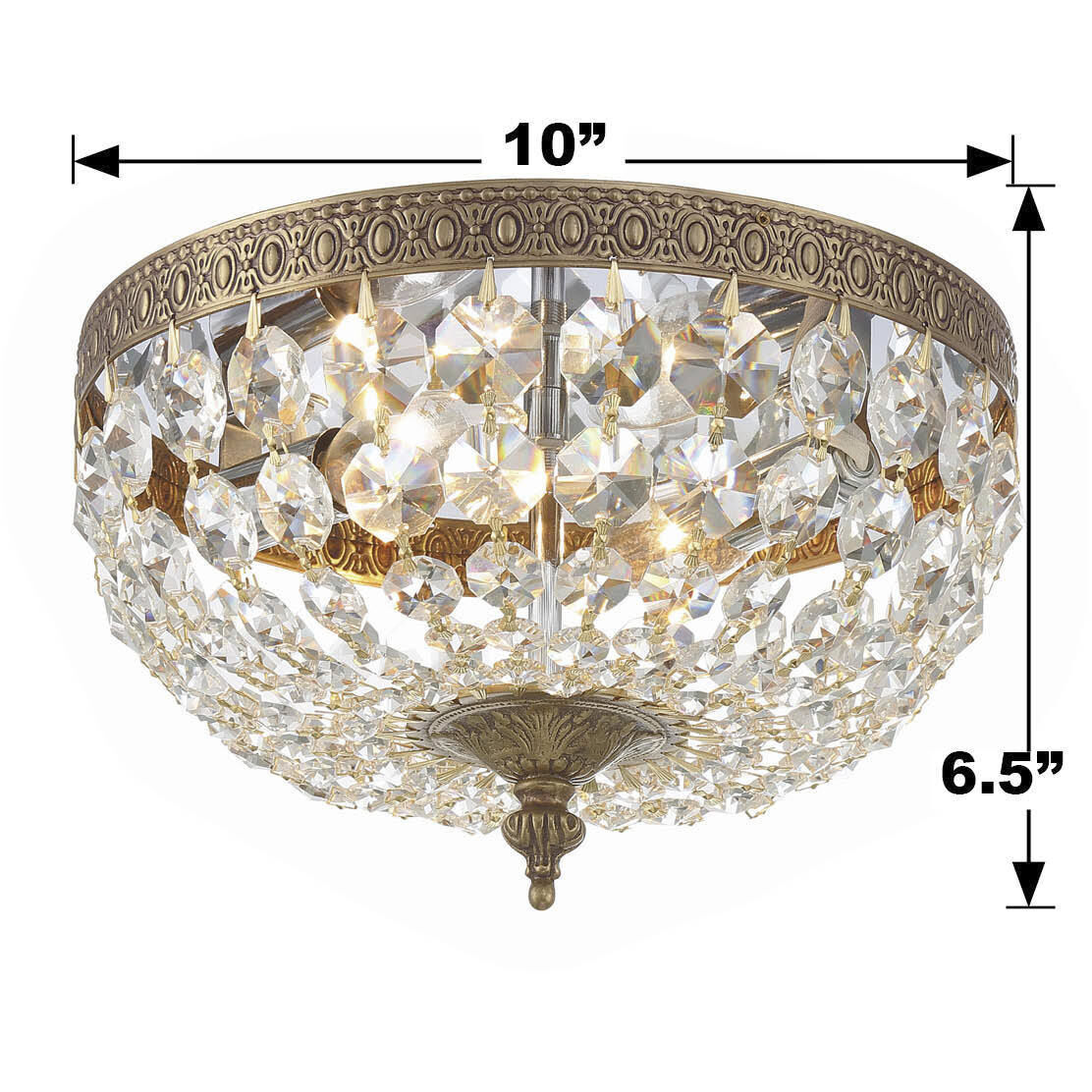 Waltham 2 Light 10 inch Olde Brass Flush Ceiling Light in Clear Spectra