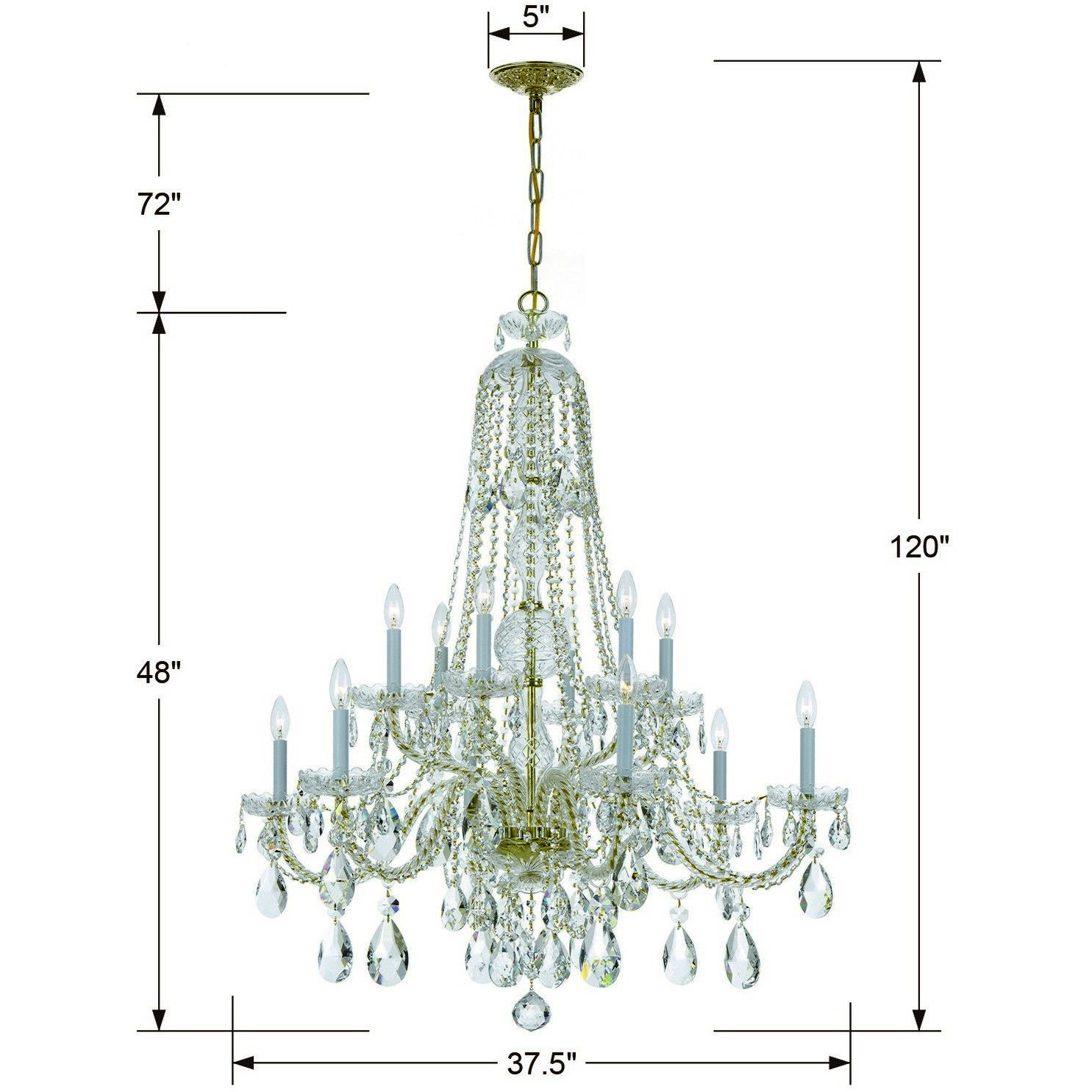 Traditional Crystal 12 Light 37.5 inch Polished Brass Chandelier Ceiling Light in Clear Spectra