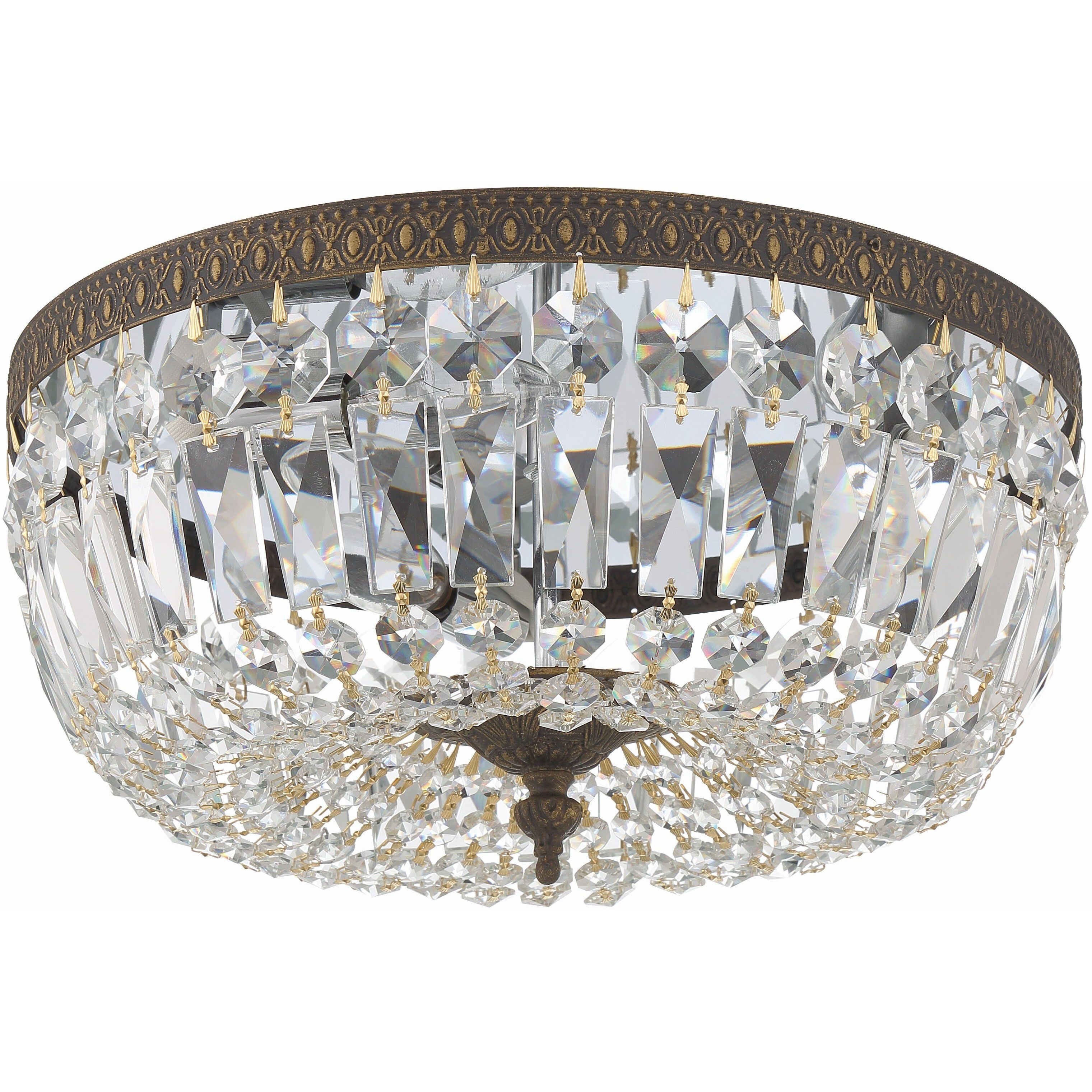 Waltham 3 Light 14 inch English Bronze Flush Ceiling Light in Clear Hand Cut