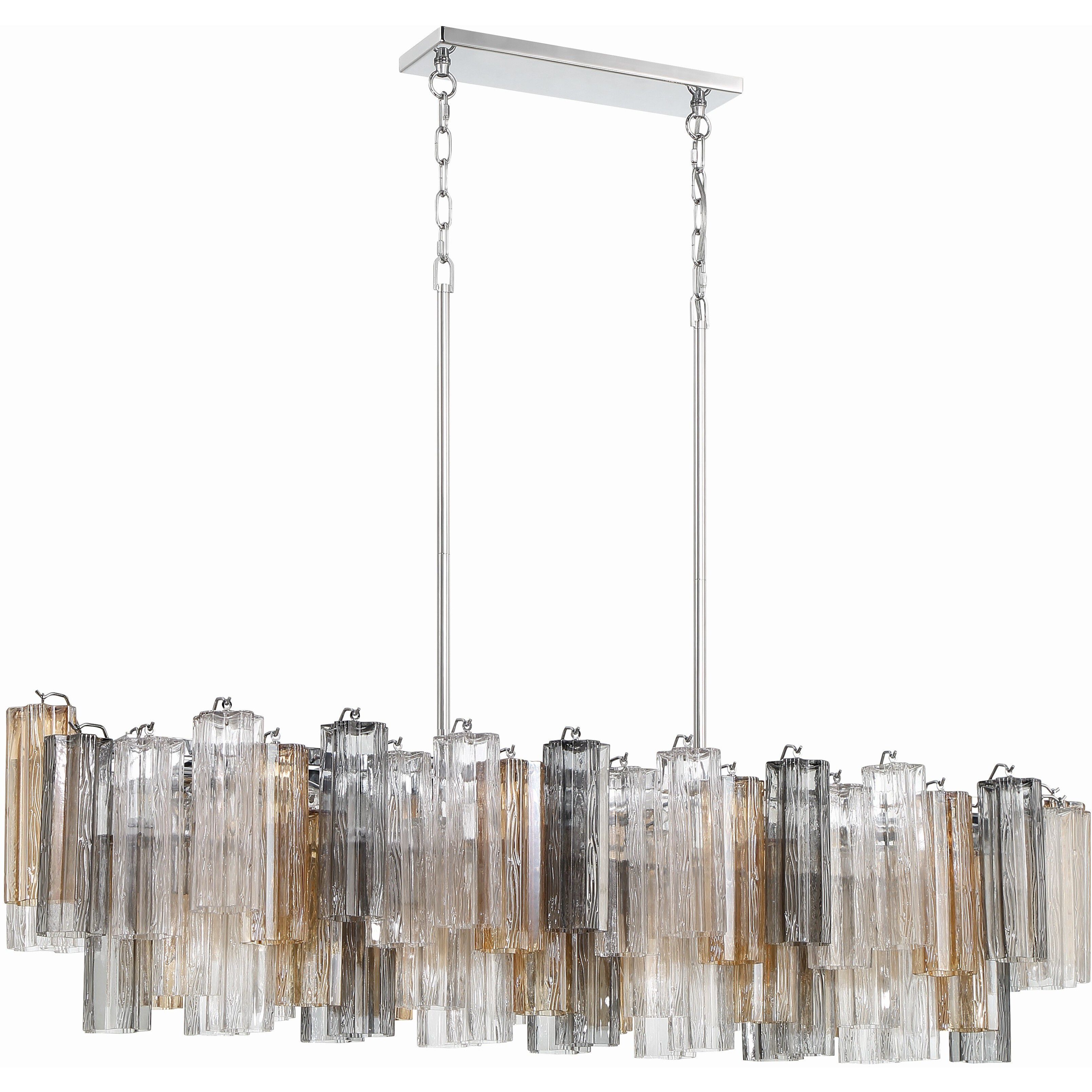 Addis 14 Light 51.75 inch Polished Chrome Linear Chandelier Ceiling Light in Tronchi Glass Autumn