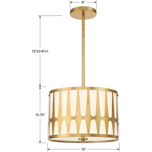 Royston 3 Light 15 inch Antique Gold Mini Chandelier Ceiling Light