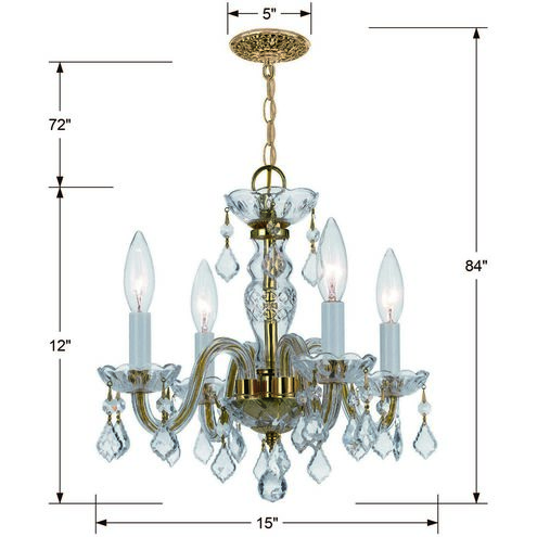Traditional Crystal 4 Light 15 inch Polished Brass Chandelier Ceiling Light in Clear Italian