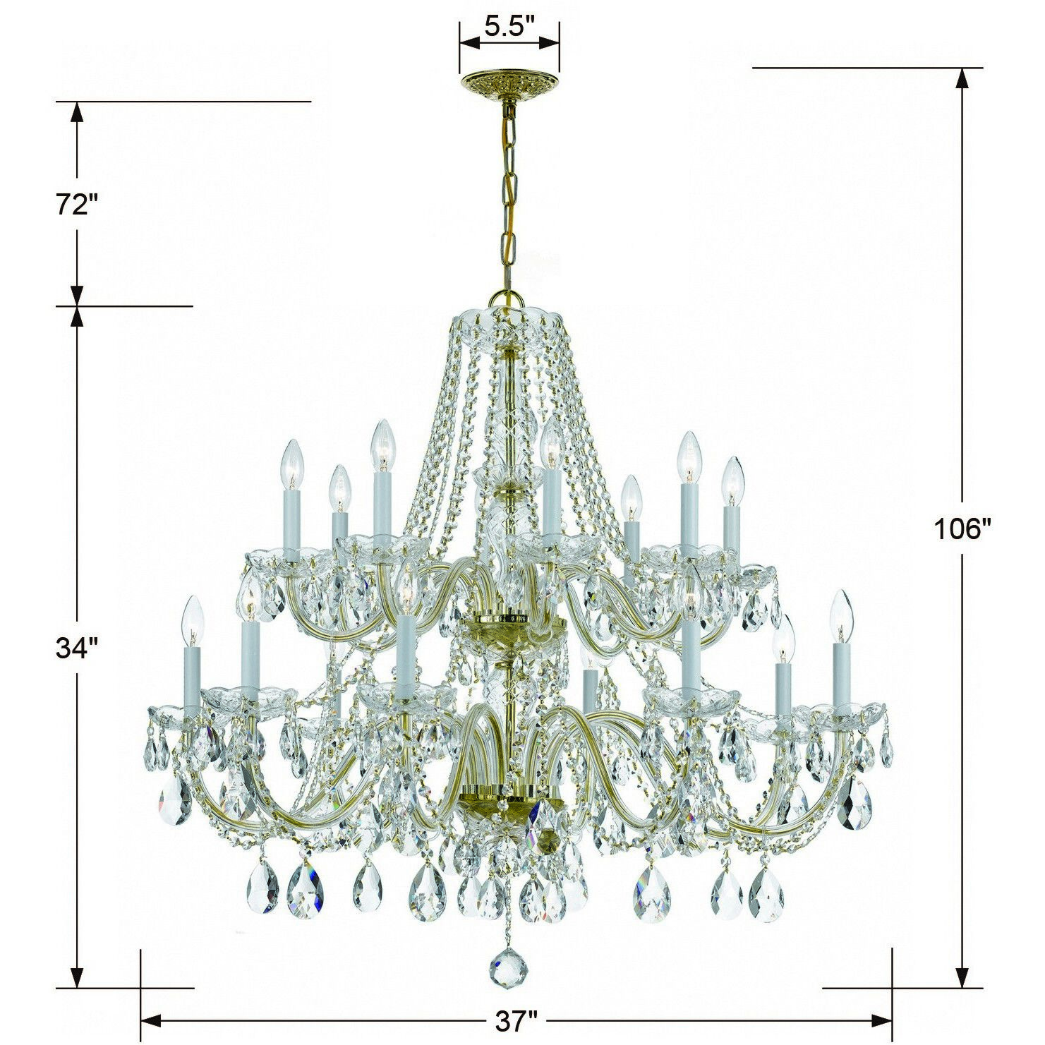 Traditional Crystal 16 Light 37 inch Polished Brass Chandelier Ceiling Light in Clear Spectra