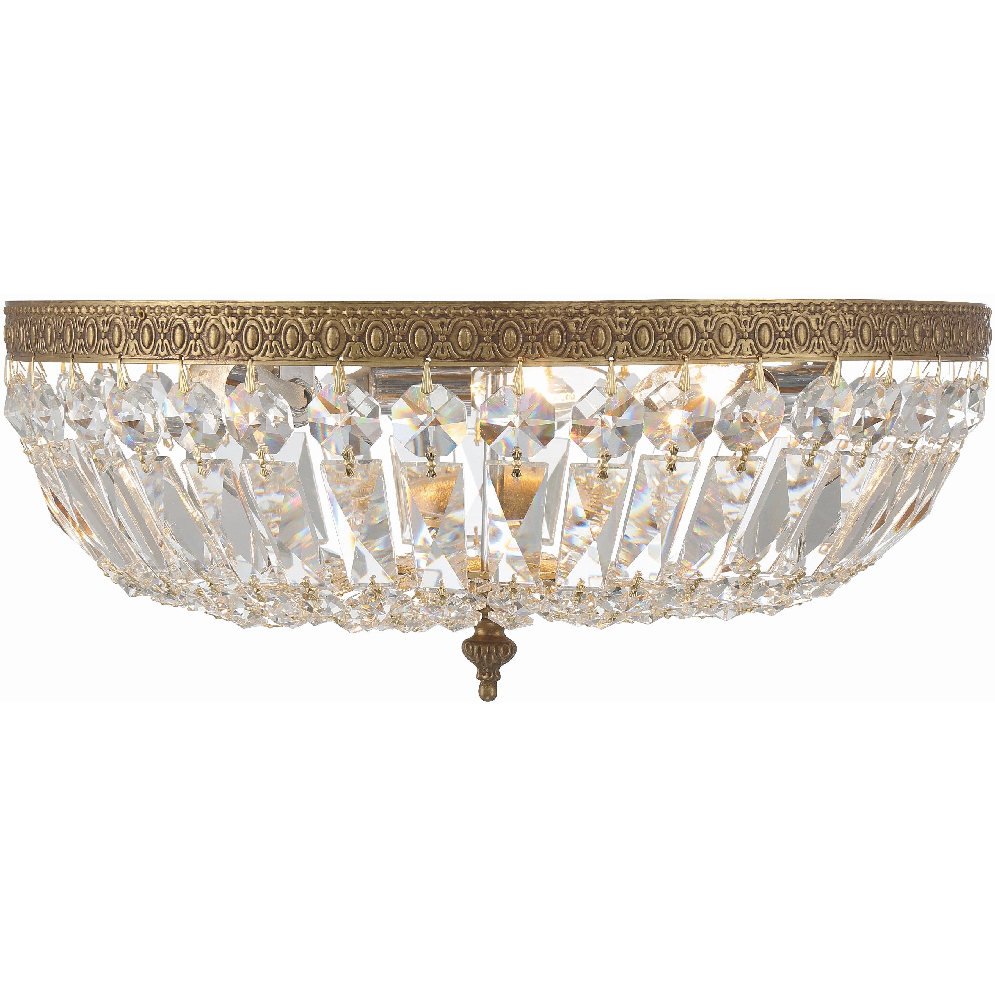 Waltham 3 Light 16 inch Olde Brass Flush Ceiling Light in Clear Hand Cut