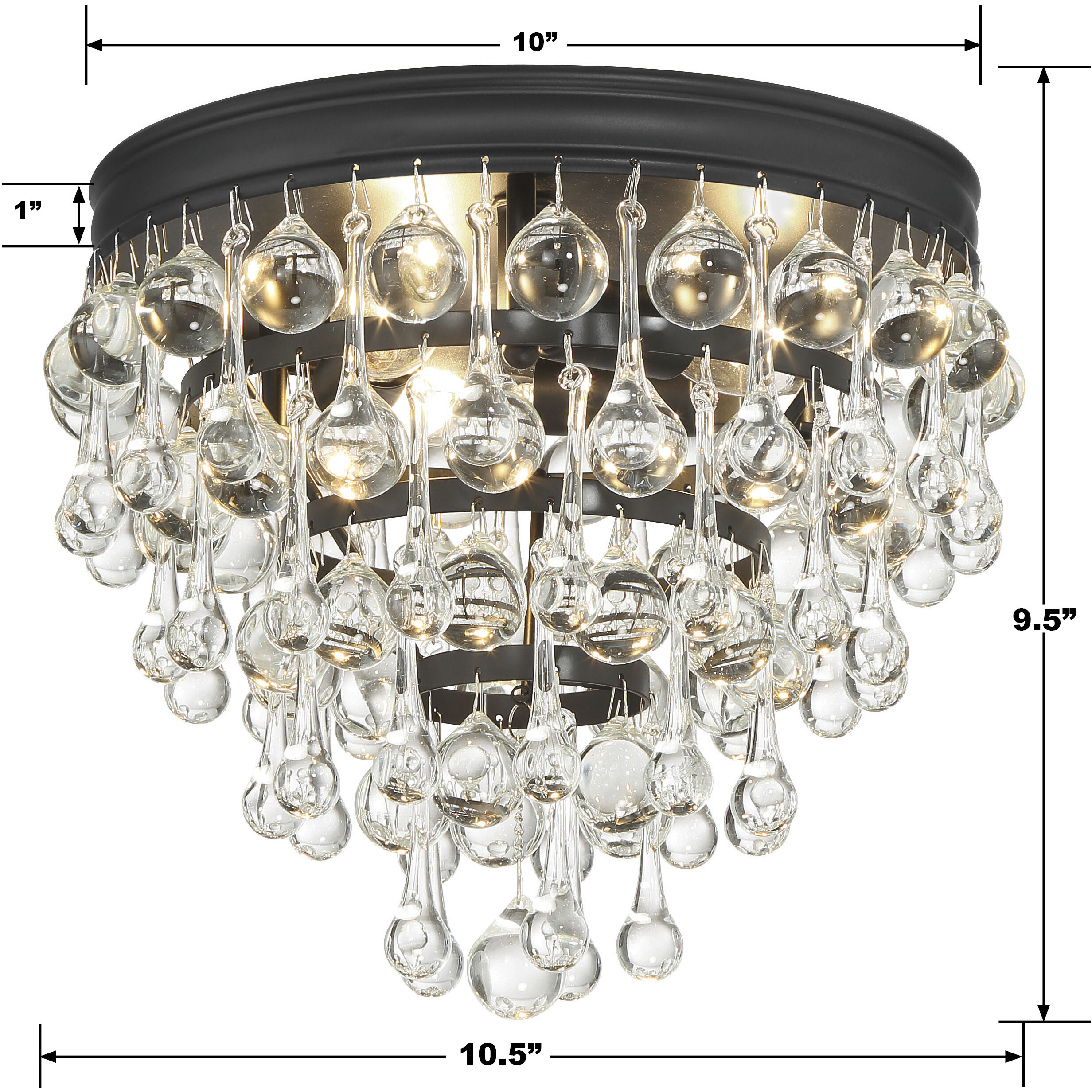 Calypso 3 Light 10.5 inch Matte Black Flush Ceiling Light