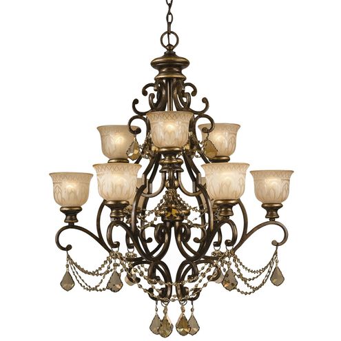 Norwalk 9 Light 34 inch Bronze Umber Chandelier Ceiling Light in Golden Teak Hand Cut