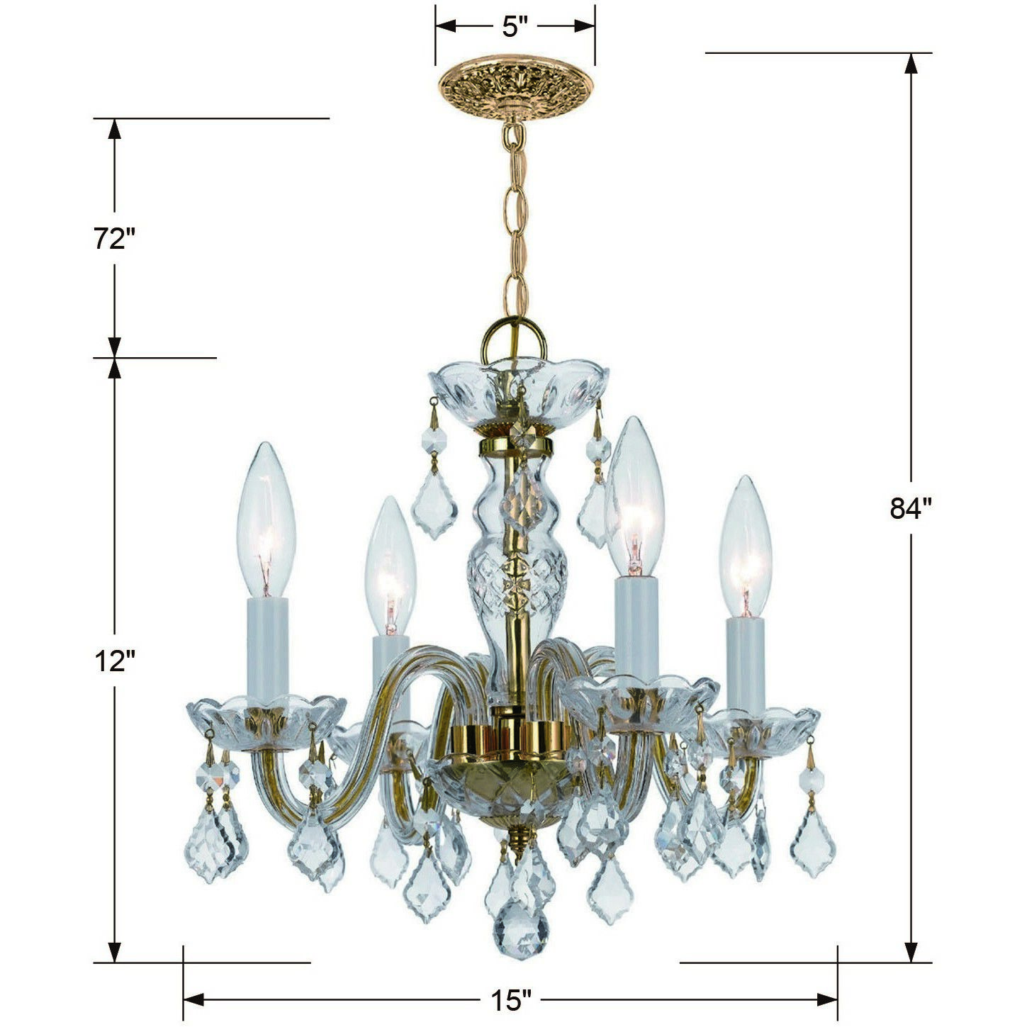 Traditional Crystal 4 Light 15 inch Polished Brass Mini Chandelier Ceiling Light in Clear Spectra