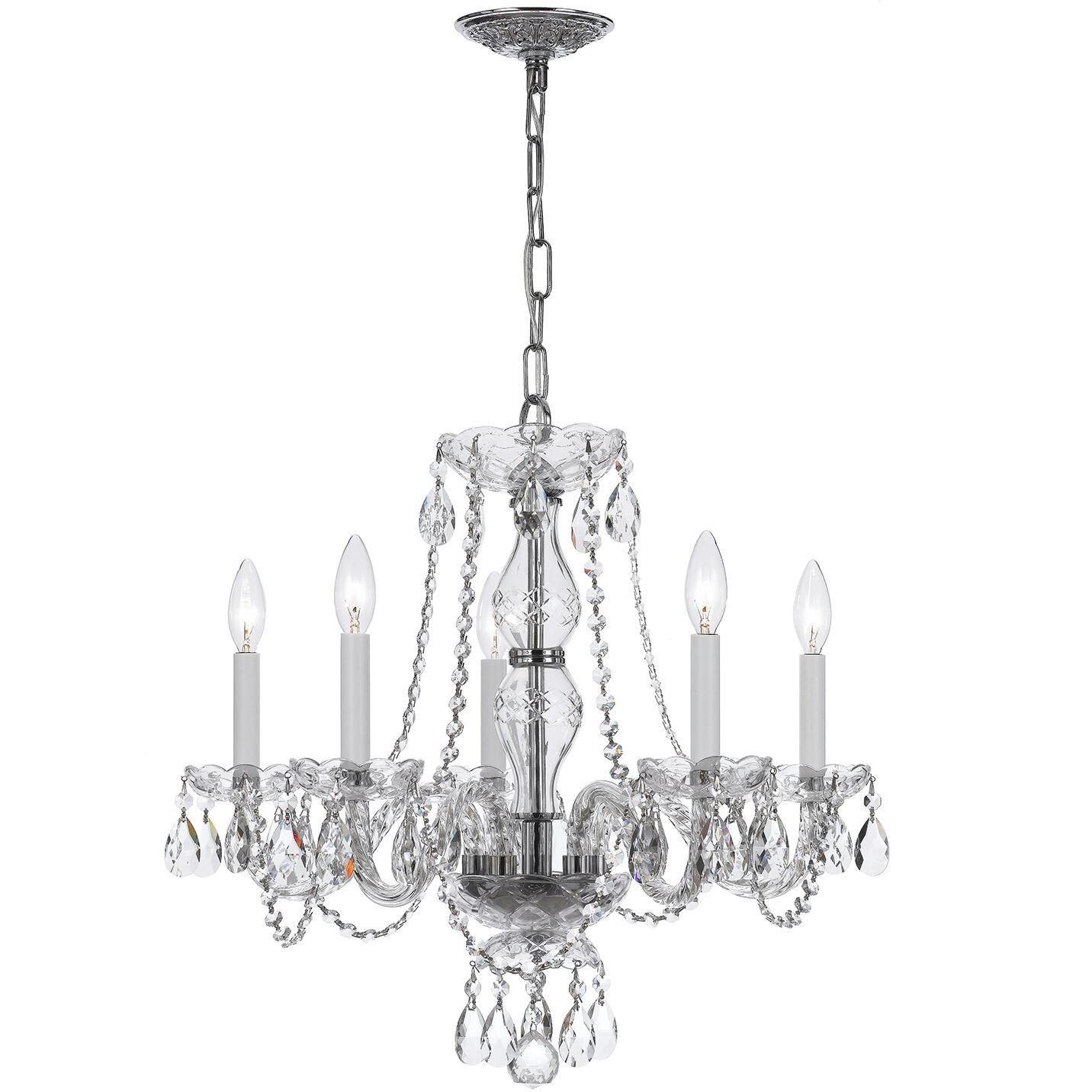 Traditional Crystal 5 Light 21 inch Polished Chrome Chandelier Ceiling Light