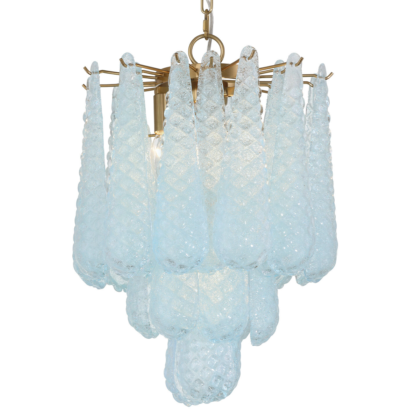 Ollie 4 Light 14.25 inch Aged Brass Pendant Ceiling Light in Sand Glass Blue