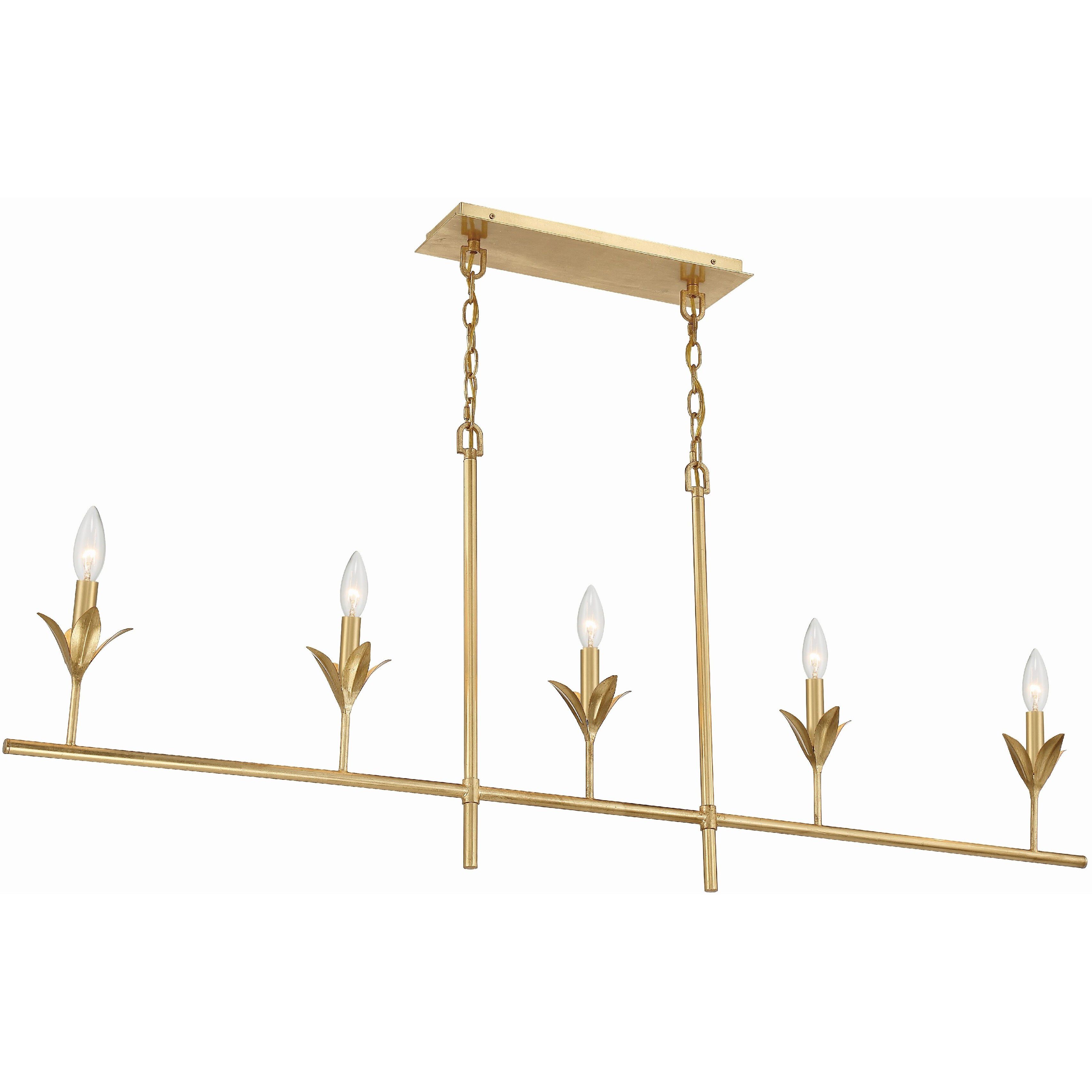 Broche 5 Light 53.5 inch Antique Gold Linear Chandelier Ceiling Light