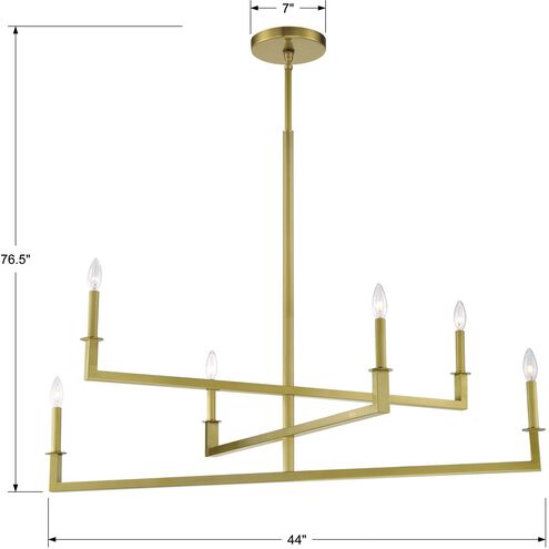 Dante 6 Light 44 inch Aged Brass Chandelier Ceiling Light