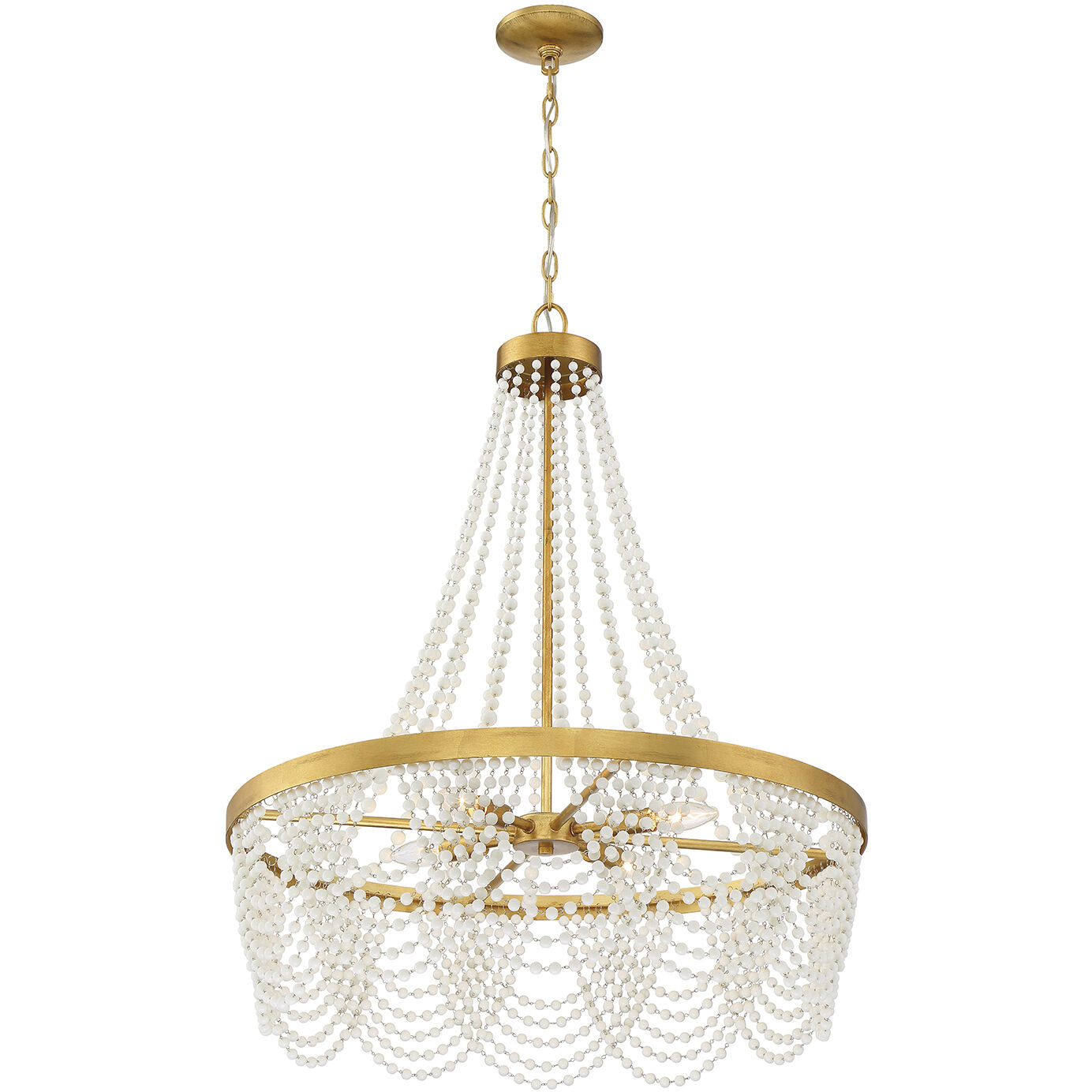 Fiona 4 Light 27 inch Antique Gold Chandelier Ceiling Light in White Glass Beads