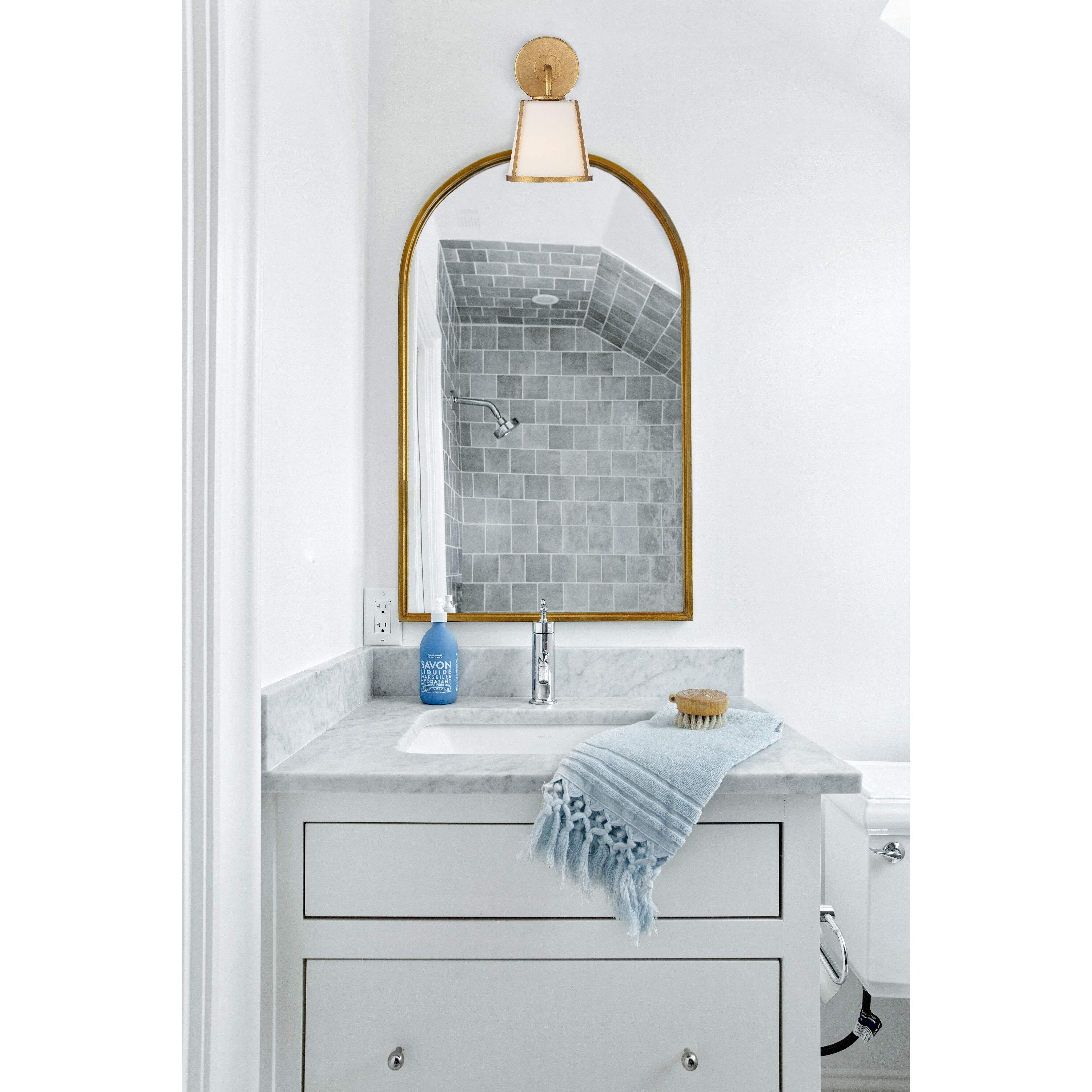 Fulton Bath Sconce Wall Light in Antique Gold, White