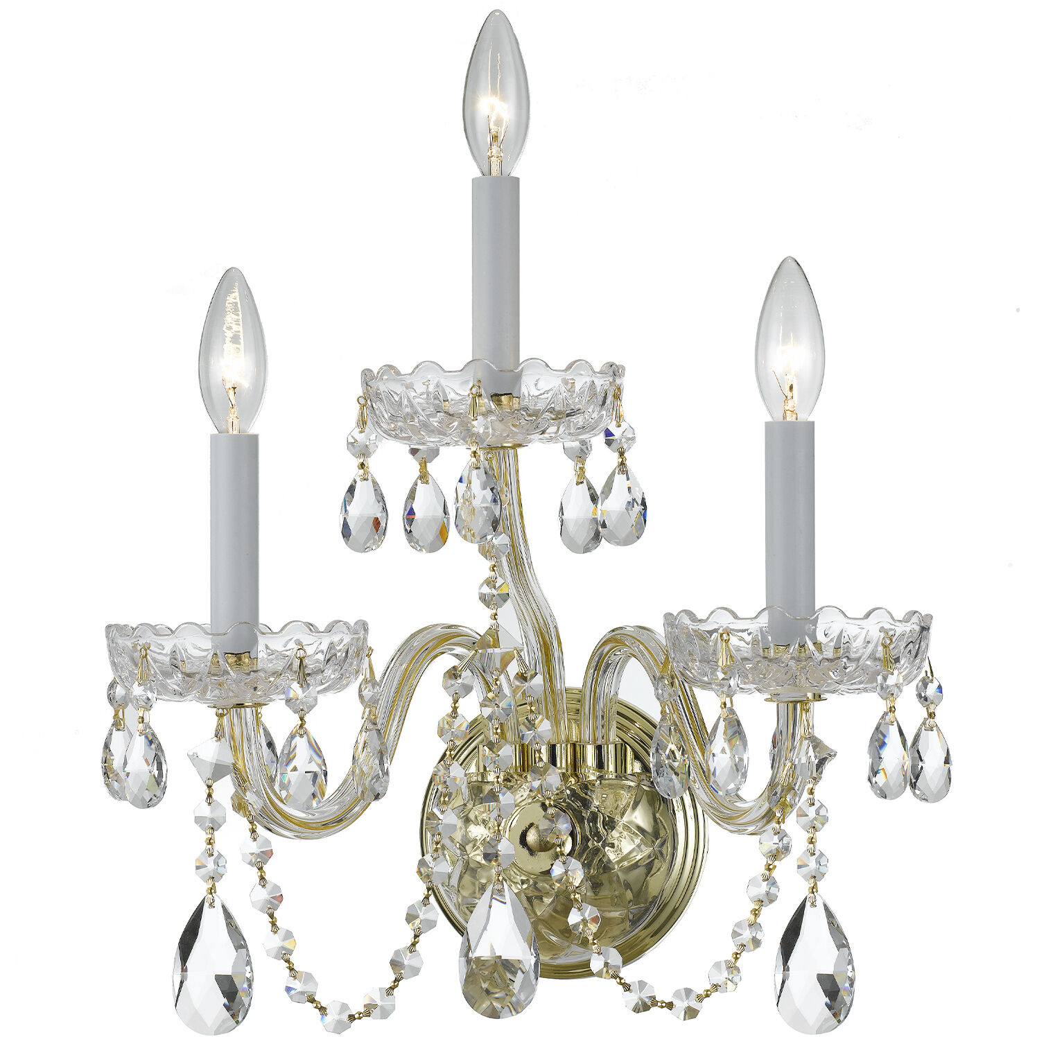 Traditional Crystal Sconce Wall Light in Clear Hand Cut, Polished Brass